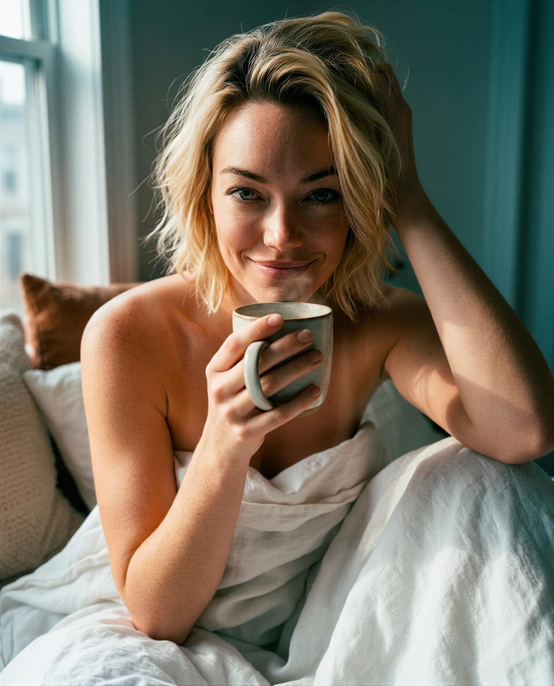 Mug's warm, sheets are softer—ready to be my favorite distraction? 😉, by Mary Müller