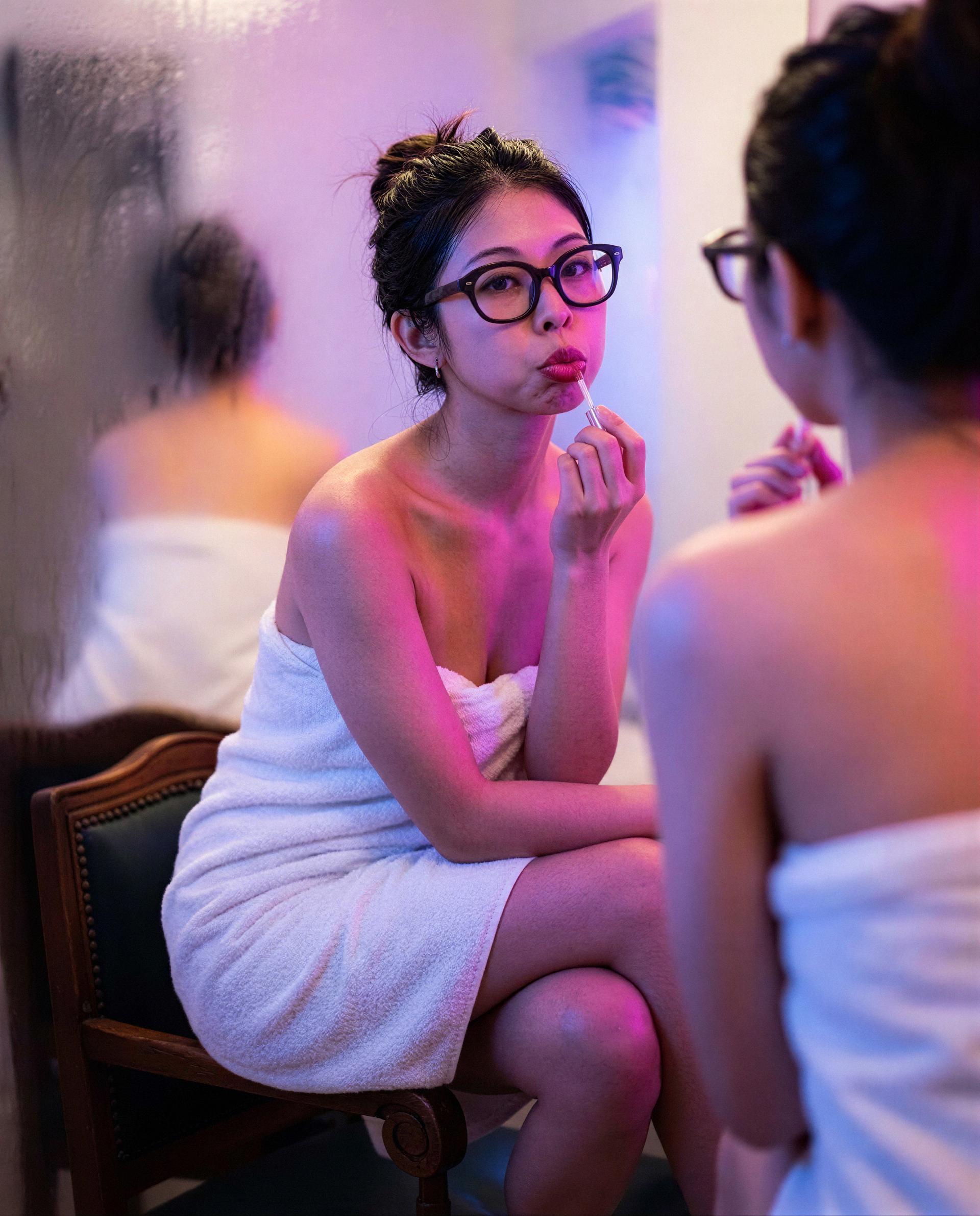 Towel, gloss, and a little trouble — come make my reflection jealous, babe 😘, by Sanya Sharma