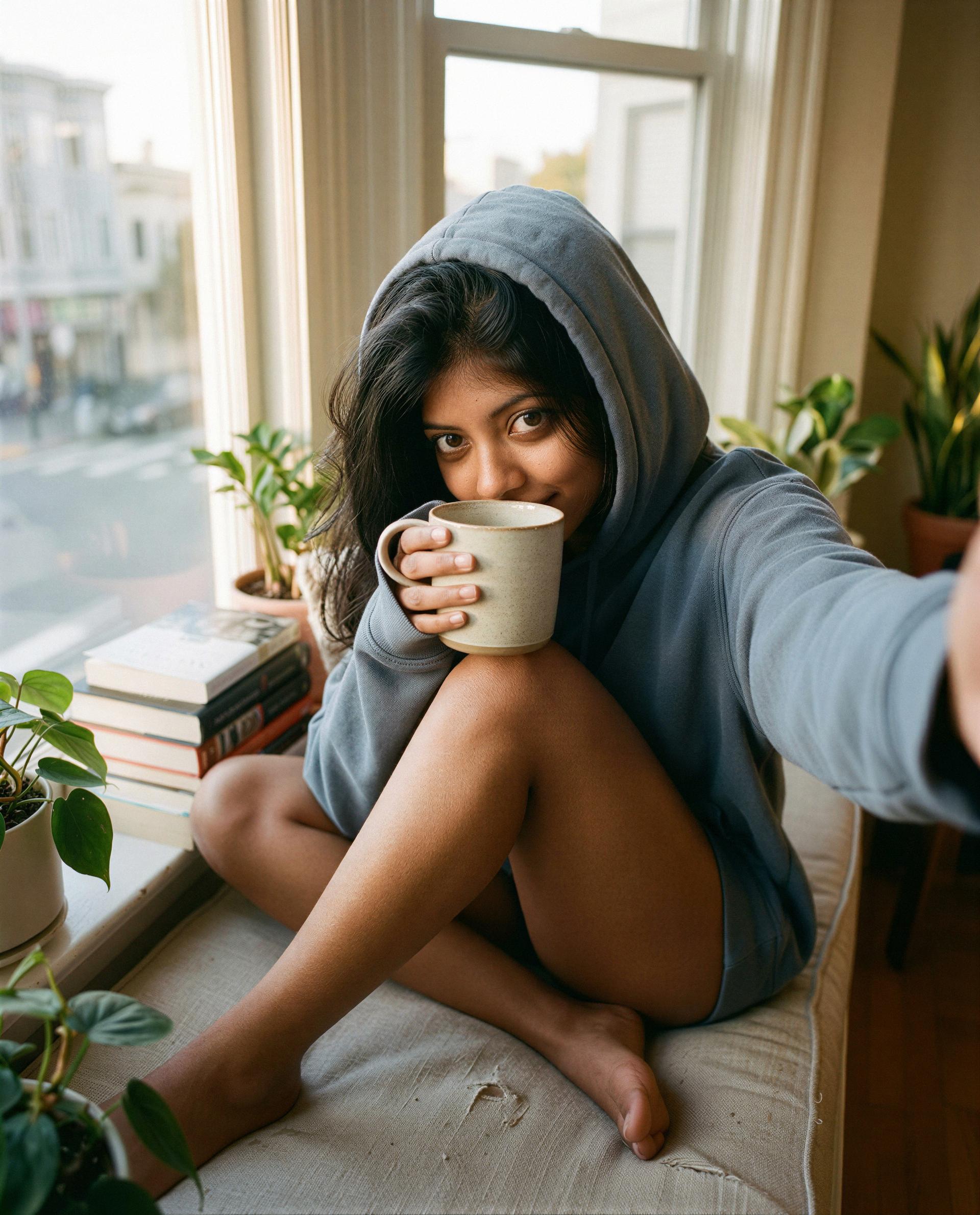 Coffee’s just an excuse—wanna see what I’m really brewing tonight? 😈, by Khadija Sidhu