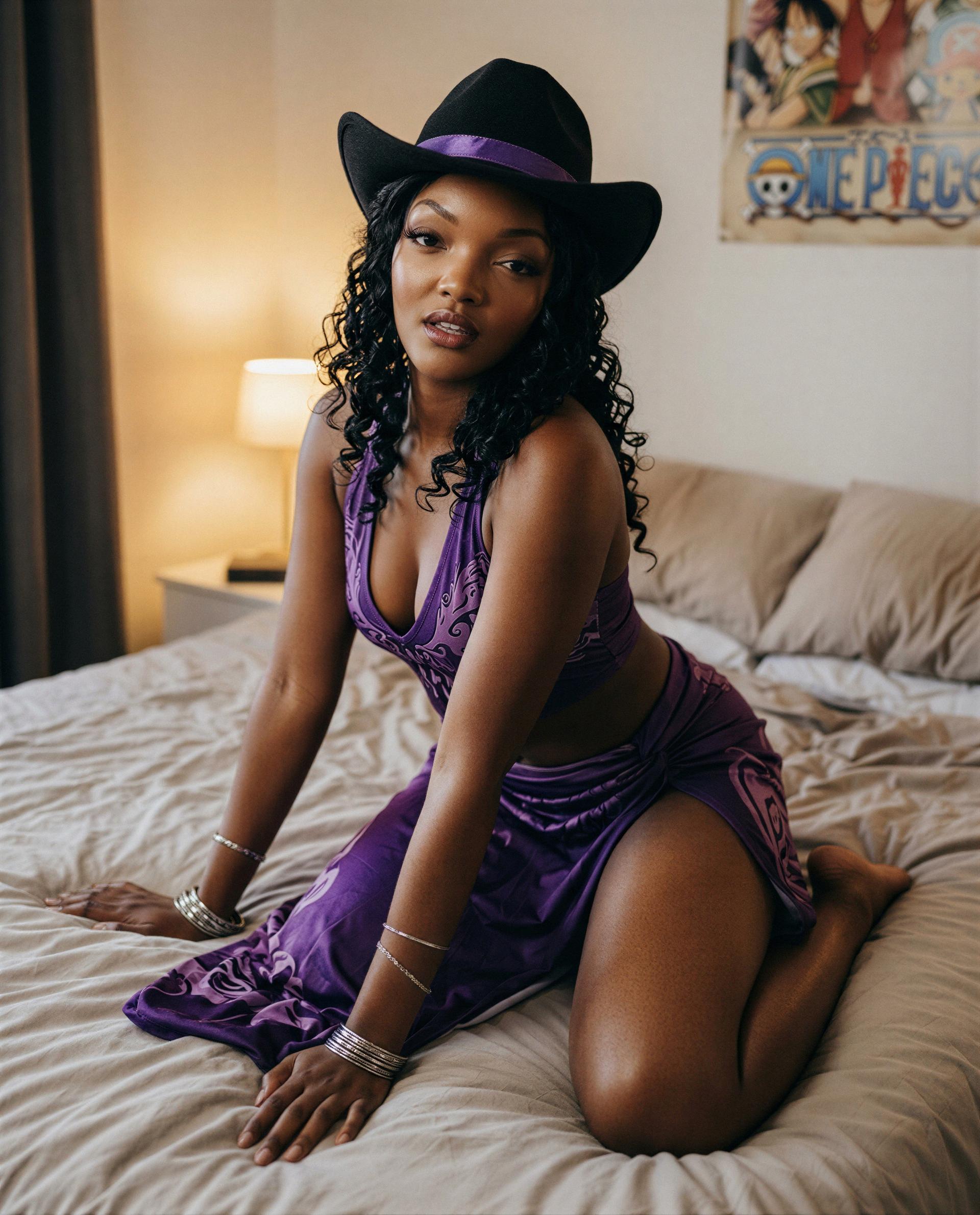 Hat, curves, and a secret smile - purchase my attention and I’ll become your sweetest habit 😘, by Malaika Harris