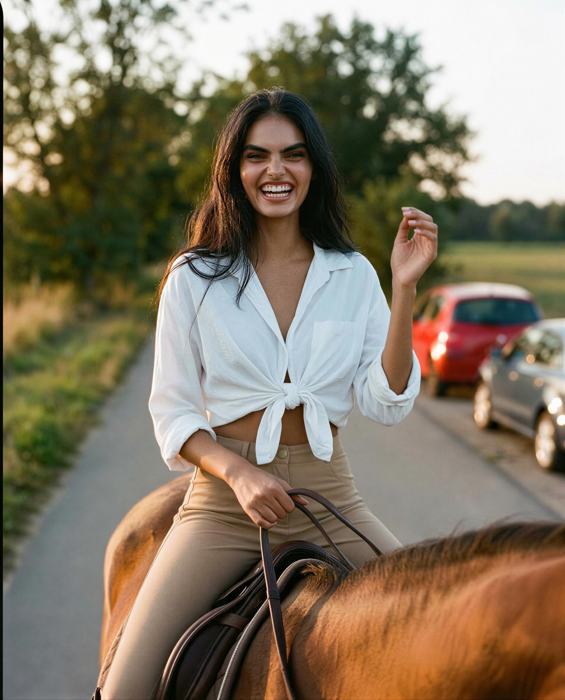 Tara Siddiqui: Just riding into the sunset with a smile that says it all. 🌅✨