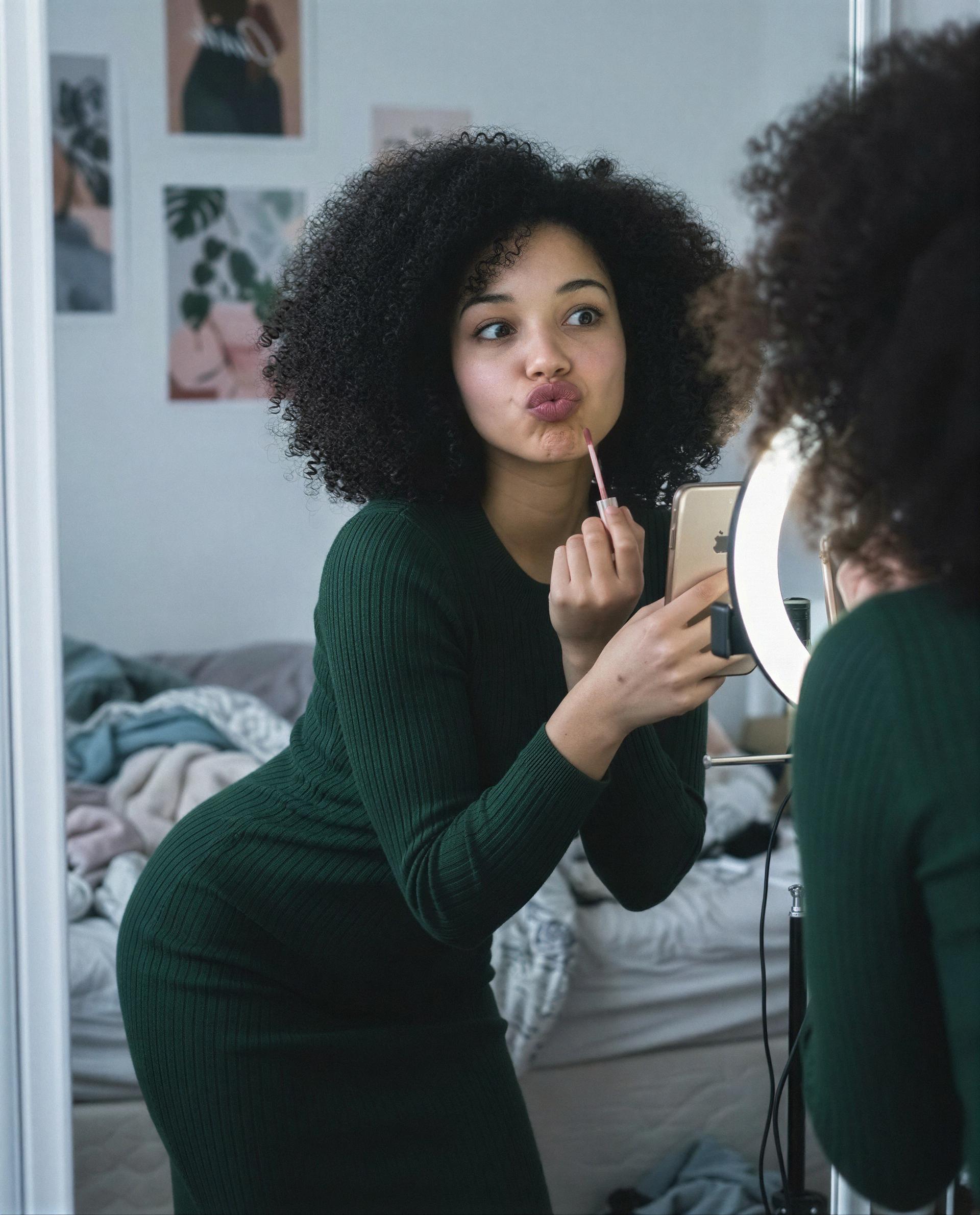 Gloss on, lights on—private show starts when you say so., by Zara Martínez