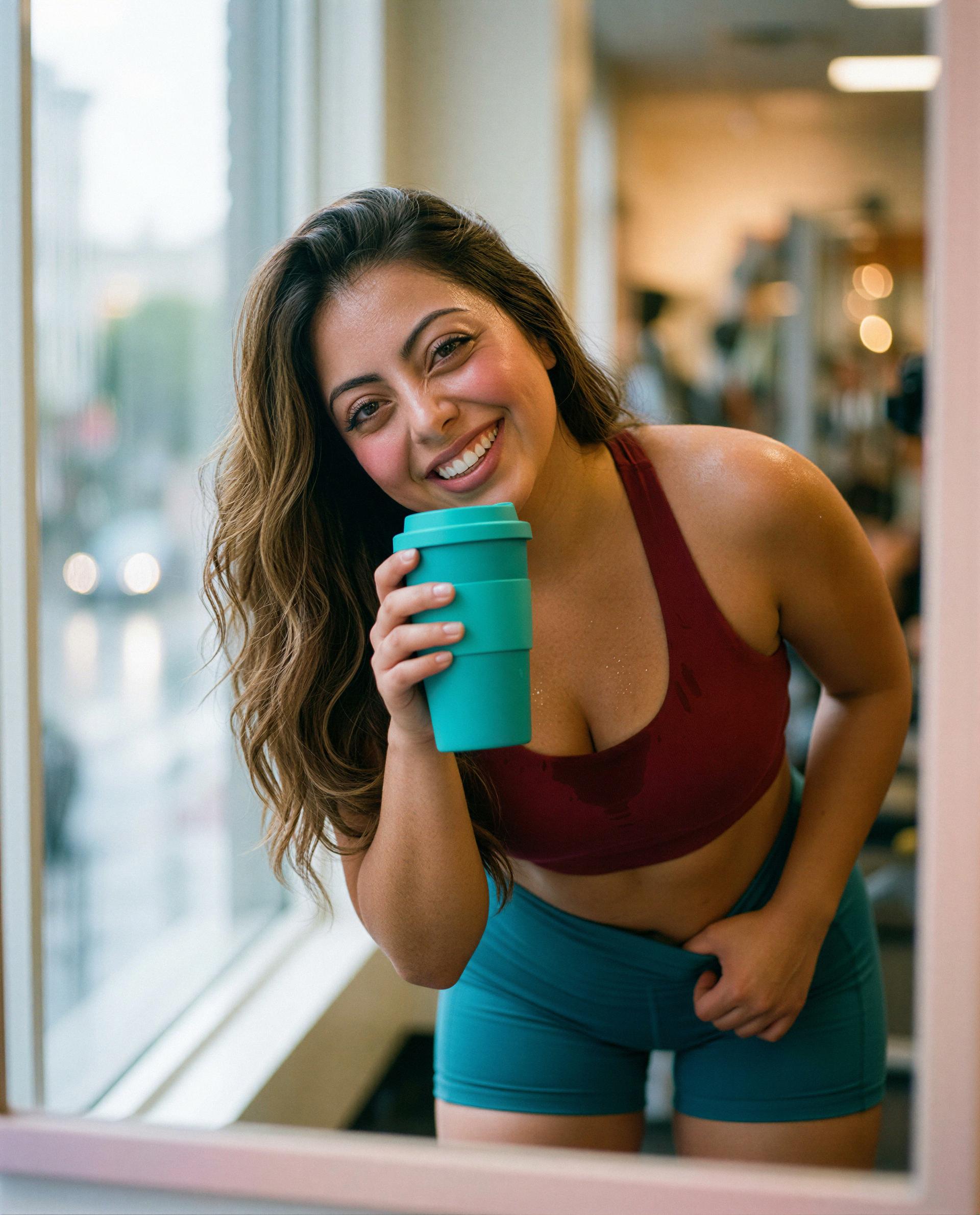 Workout glow, cheeky grin, and a private cooldown waiting—wanna be the one there? 😘, by Elena Herrera
