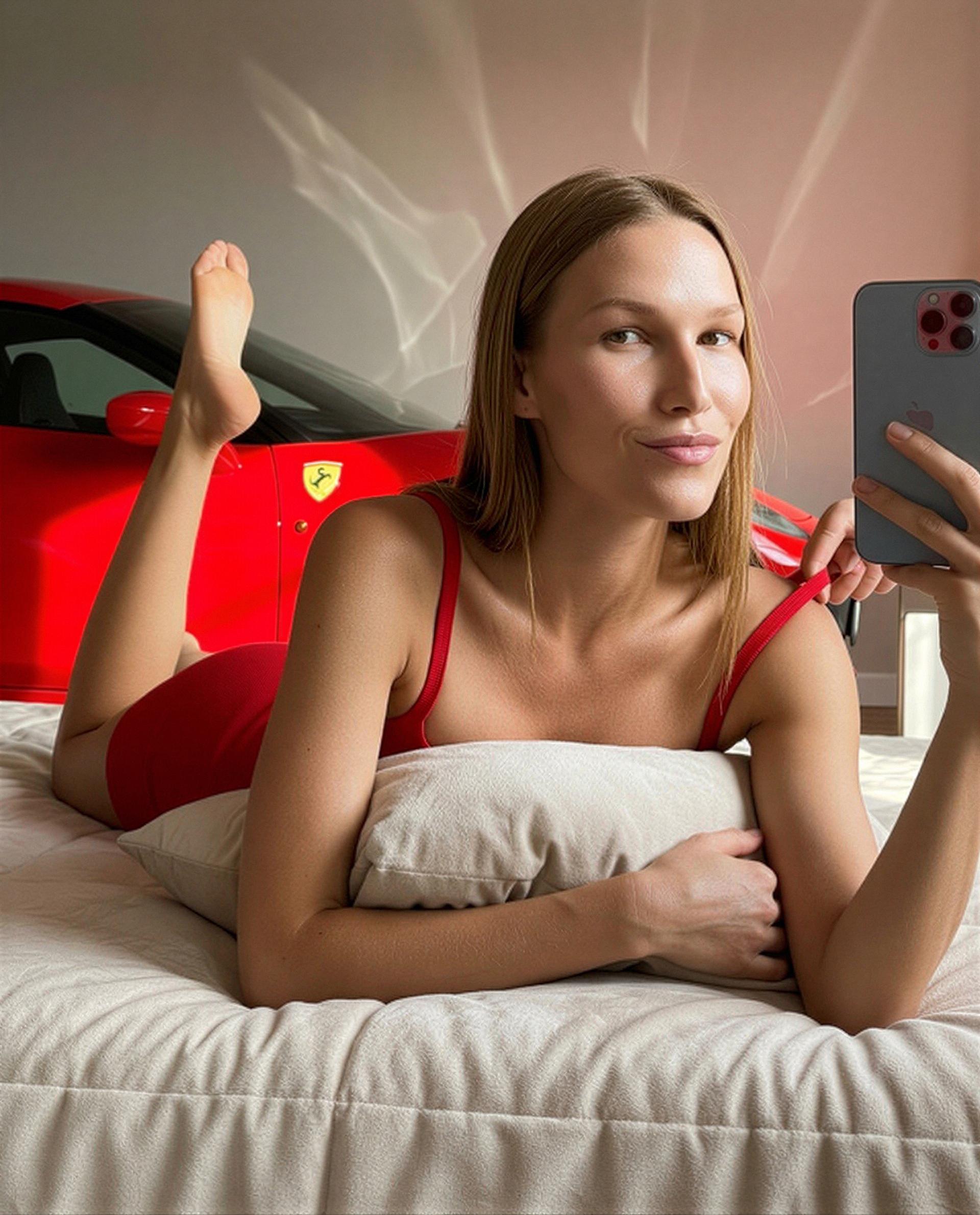 Ferrari hums, I purr—come start my engine, babe 🔥😉, by Ekaterina Gerasimov