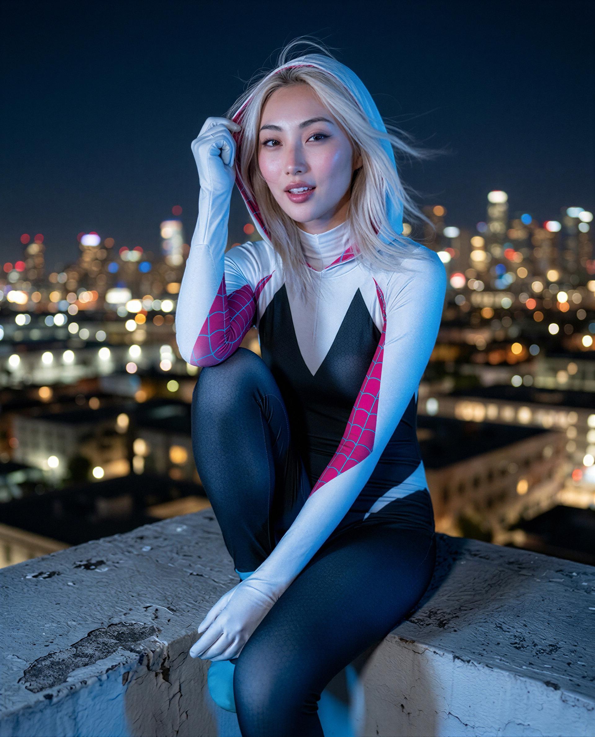 Hood up, city lights, and me—slide into my night and I’ll make it worth your while 😉, by Shizuka Inoue