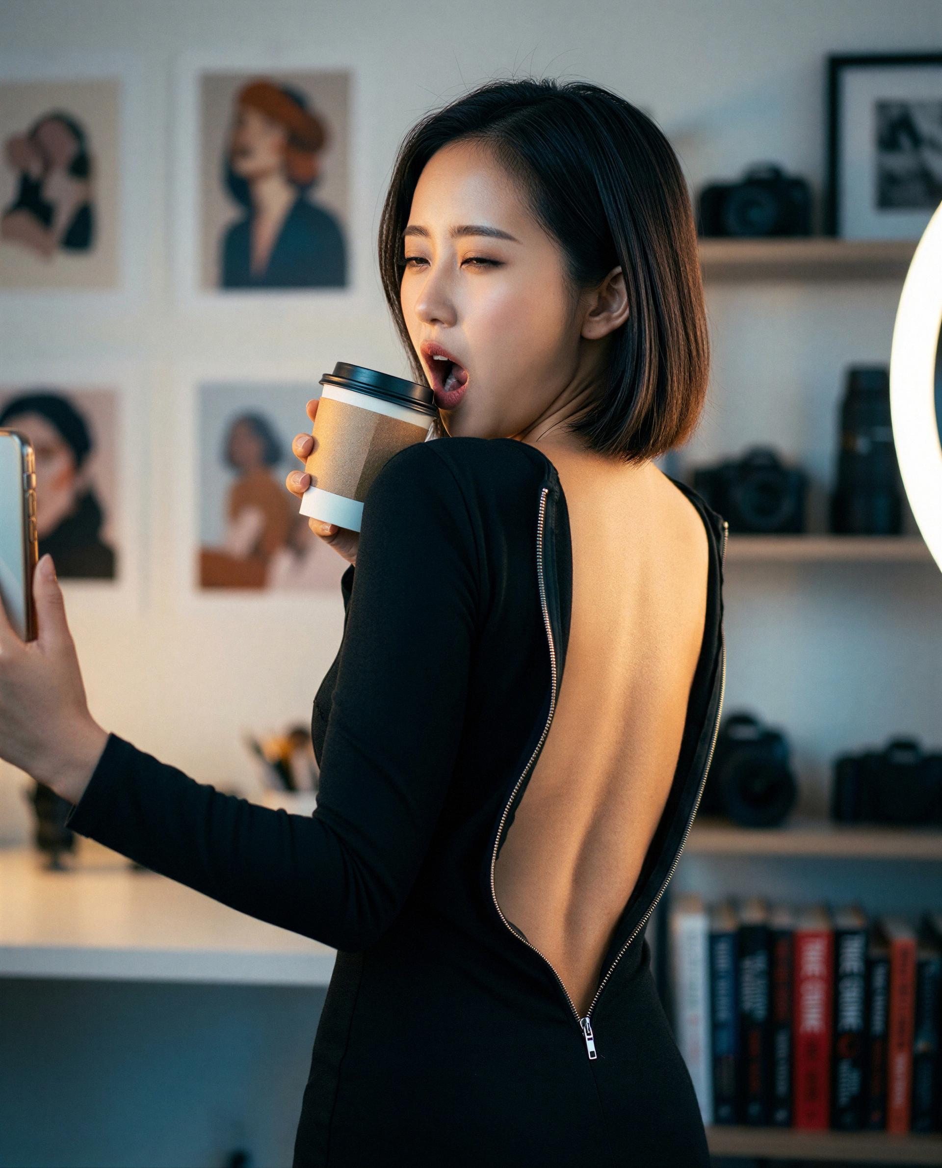 Caught mid-yawn and thinking of you - want to be the reason I skip my morning nap? ☕️😘, by Lily Nguyen