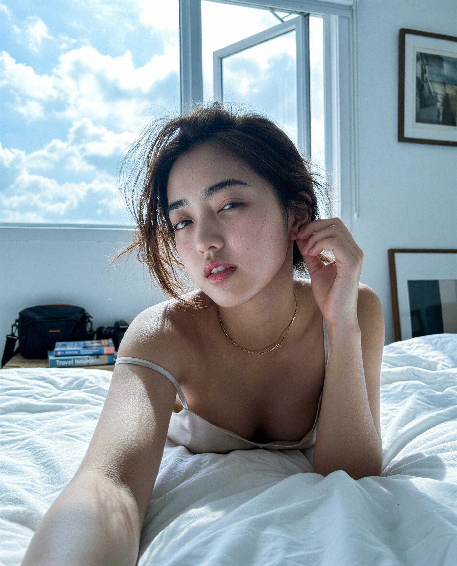 Sun on my skin, bed still warm—come be the reason I don't get out of it 😉💋, by Malika Chen