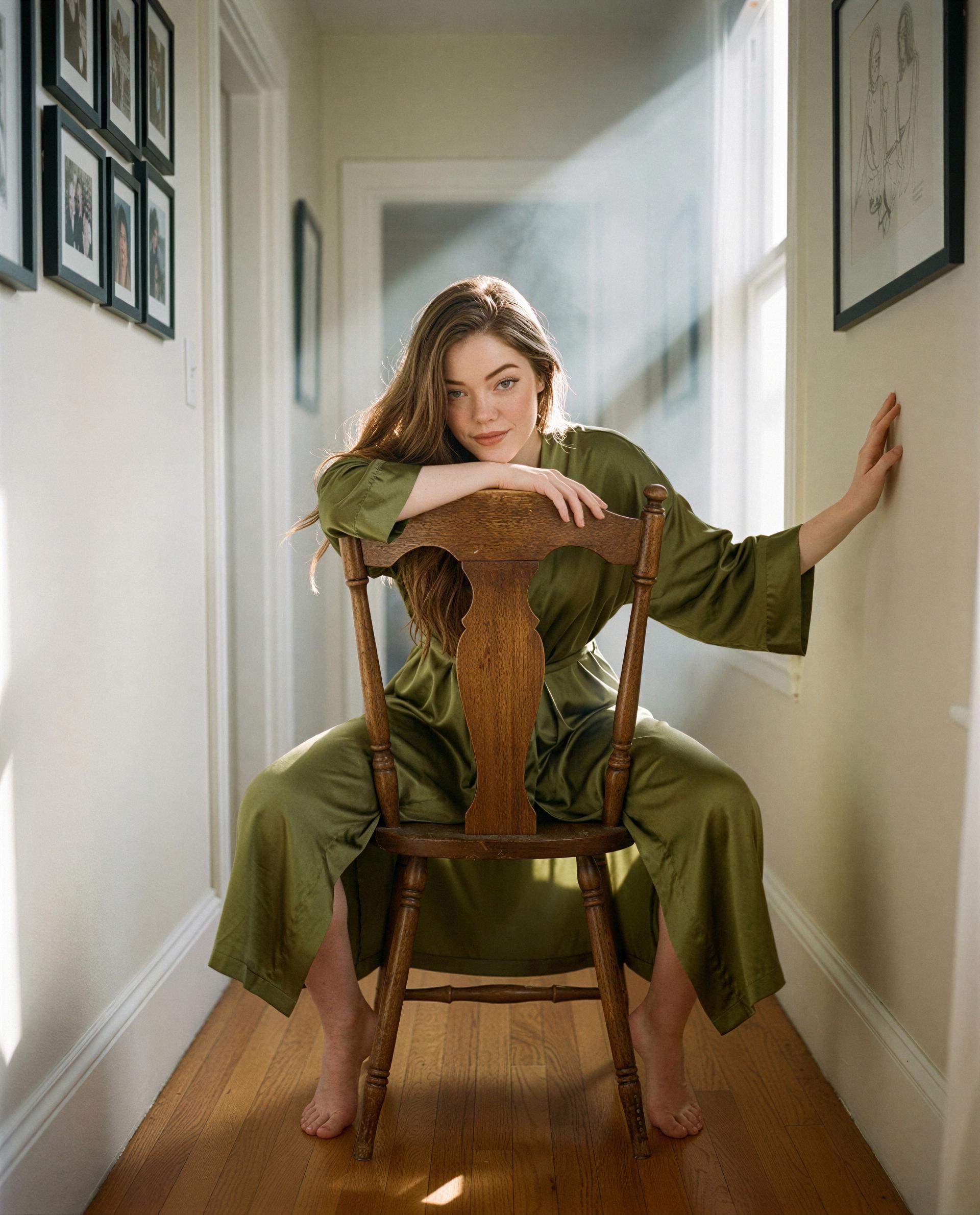 Green silk, a crooked smile, and an empty seat - make it yours tonight? 😘💕, by Frieda Richter