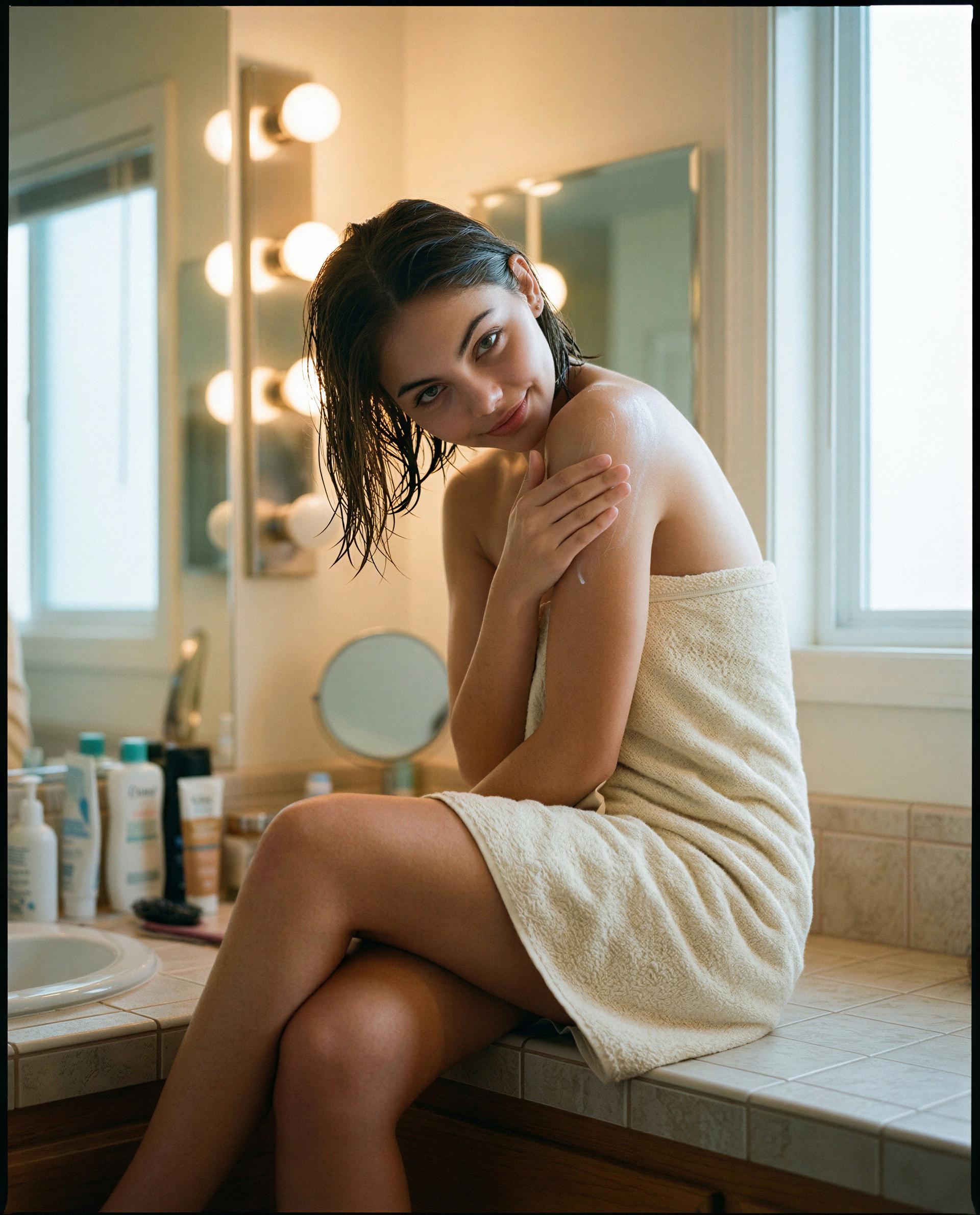 Fresh from the shower, towel still warm - think you can handle me? 😏, by Emilia Ortega