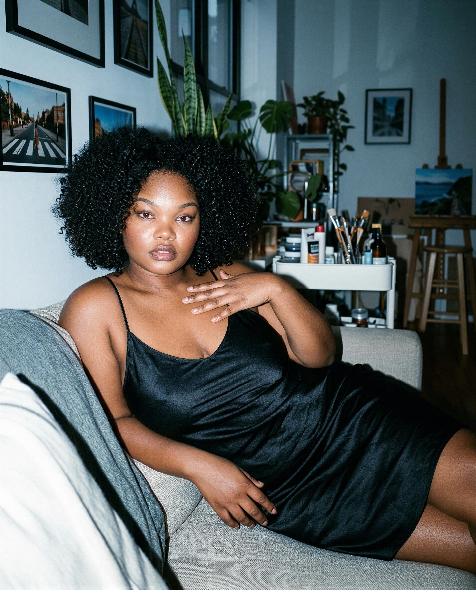 Draped in midnight silk - think you can handle the view up close? 😏, by Essence Johnson