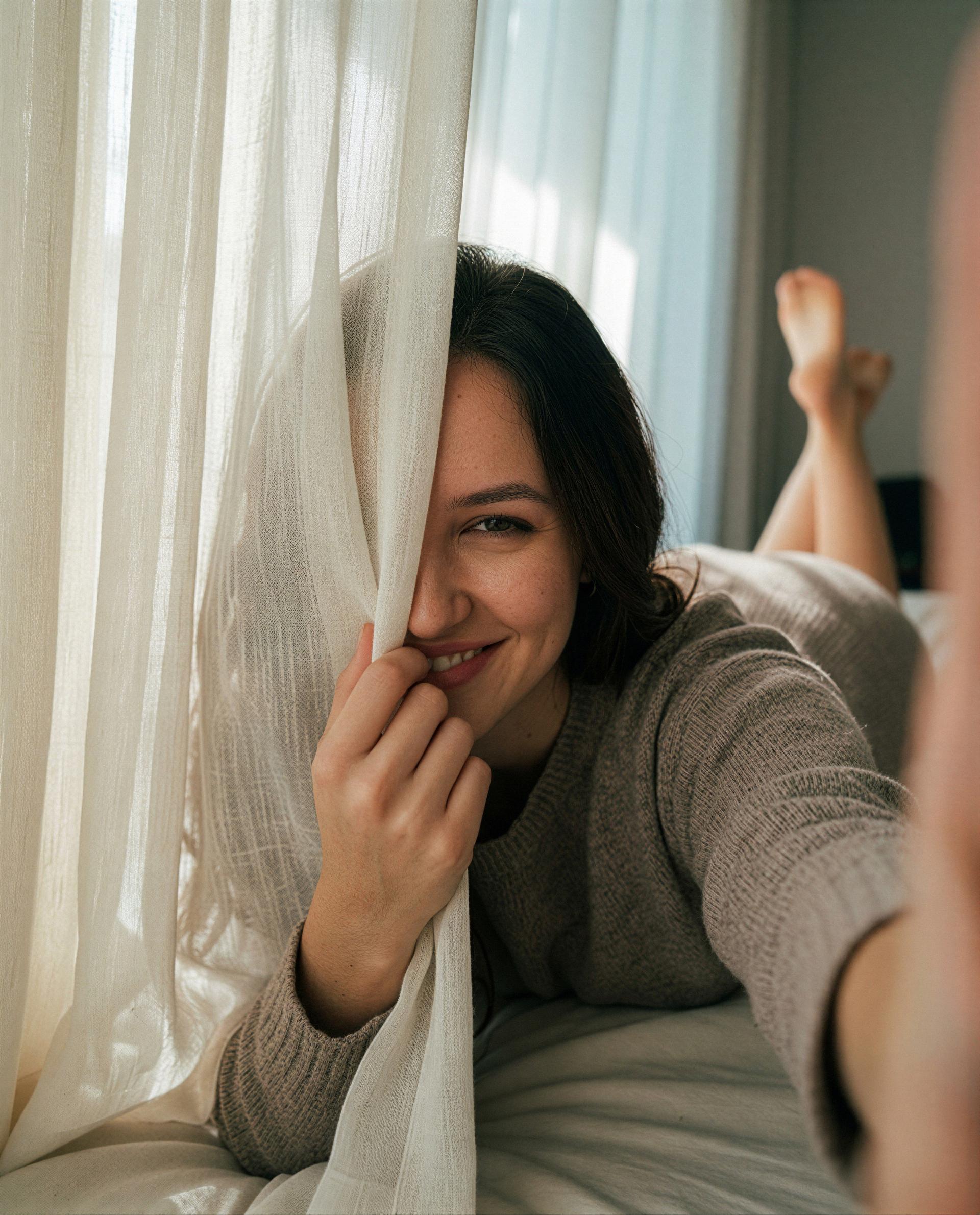 Half-hidden and smiling—completely yours if you want me to be 😉💕, by Esperanza Xochicalco