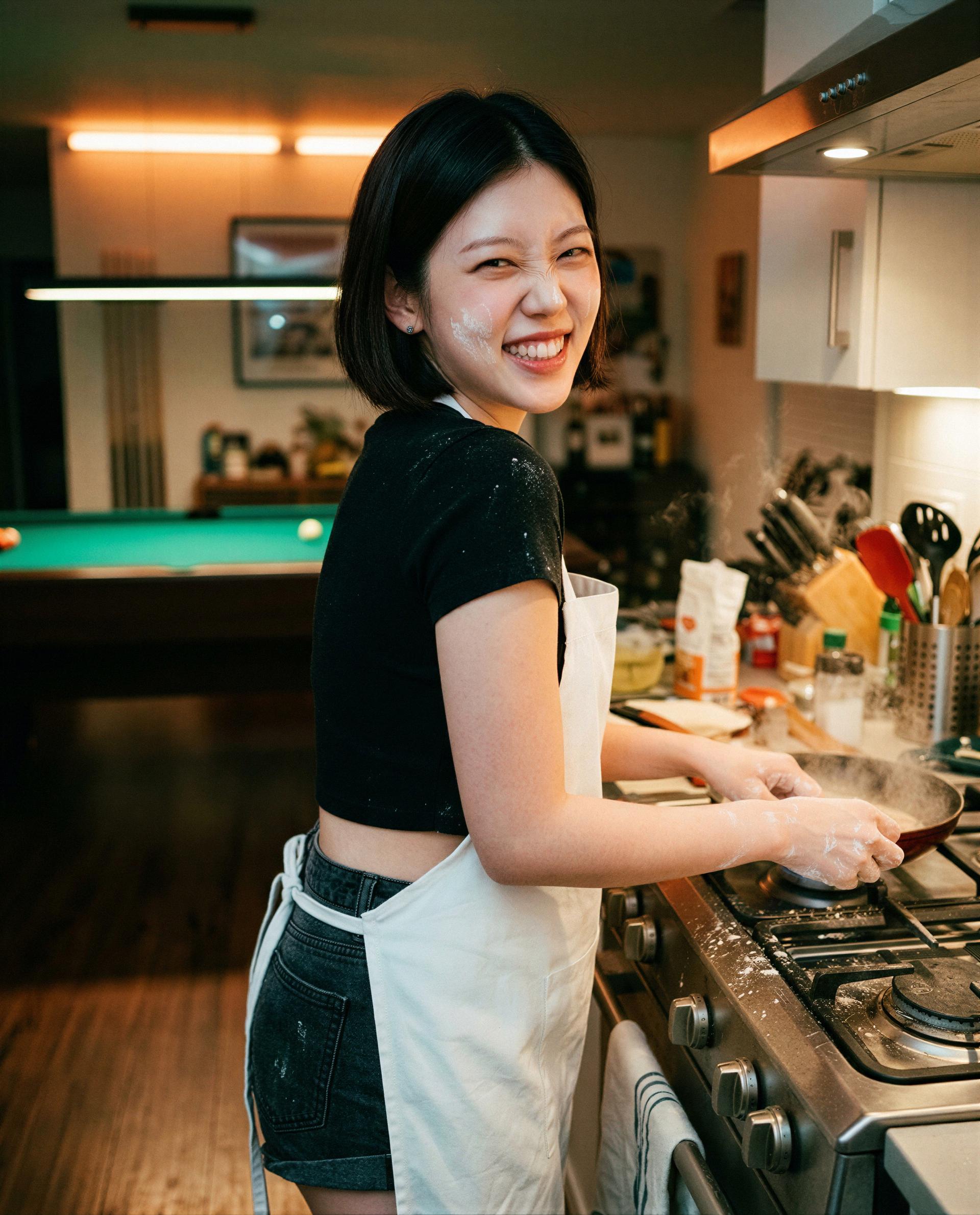 Flour on my cheeks and a skillet steamin' - wanna be my taste tester tonight? 😘💕, by Jiyeon Yoon