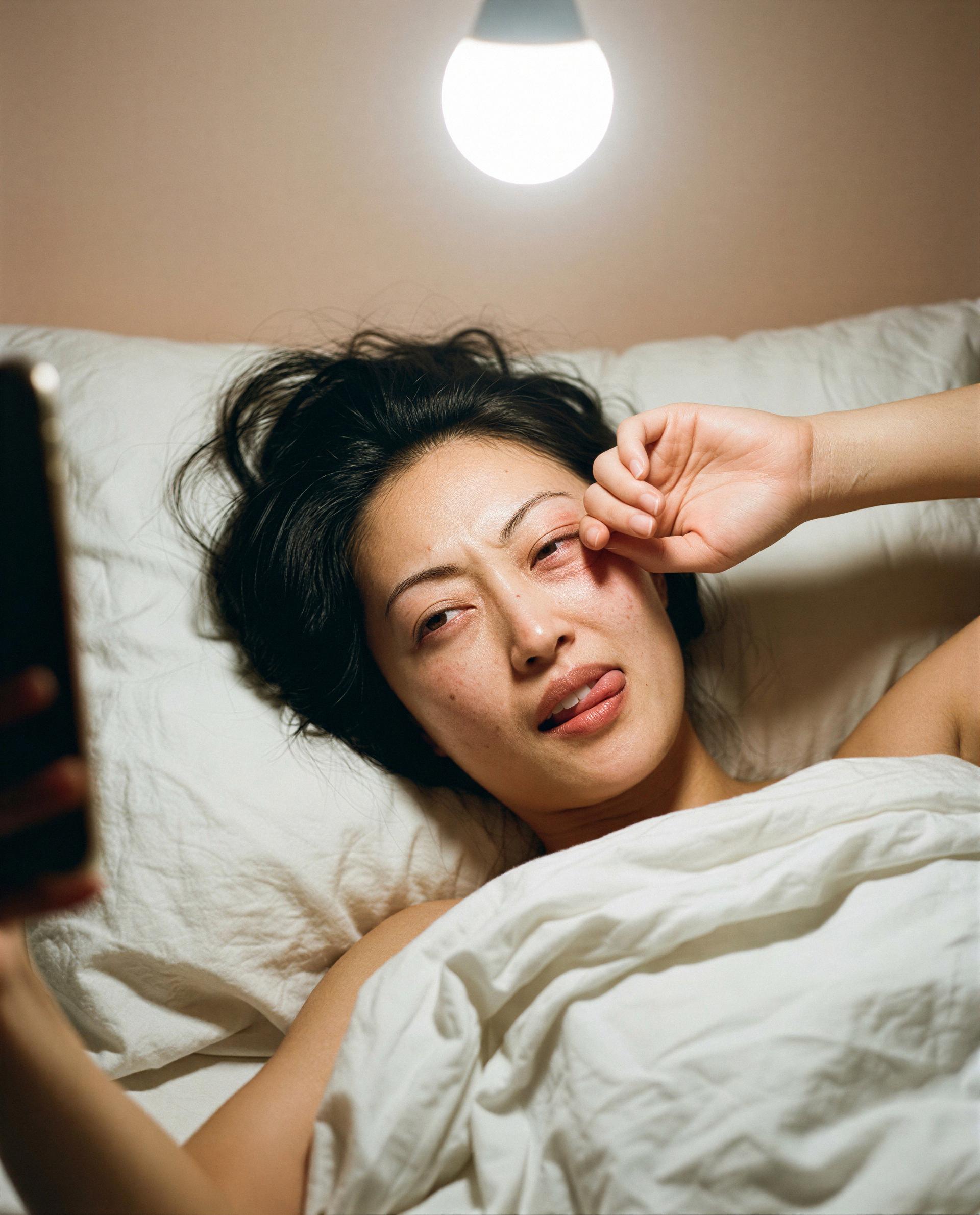 Bed hair, sleepy eyes, and one private surprise just for you - shall I show you? 😘💕, by Zhenzhu Cai
