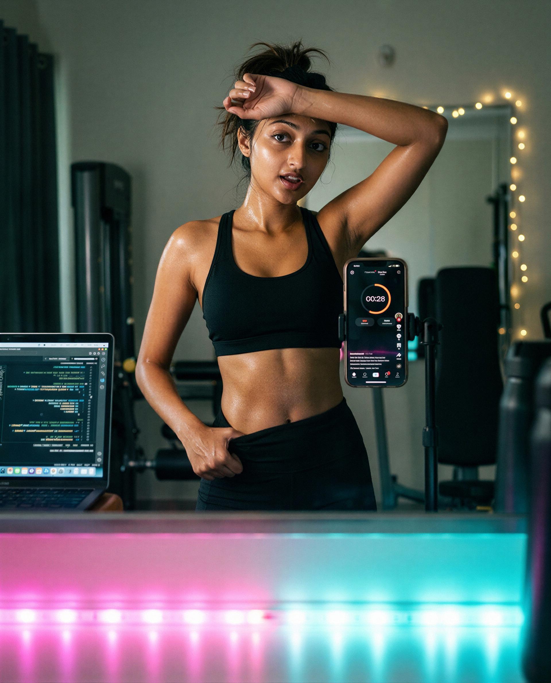 Sweaty, hungry, and only letting my favorites into the afterparty - earn your invite 😏, by Maria Nair