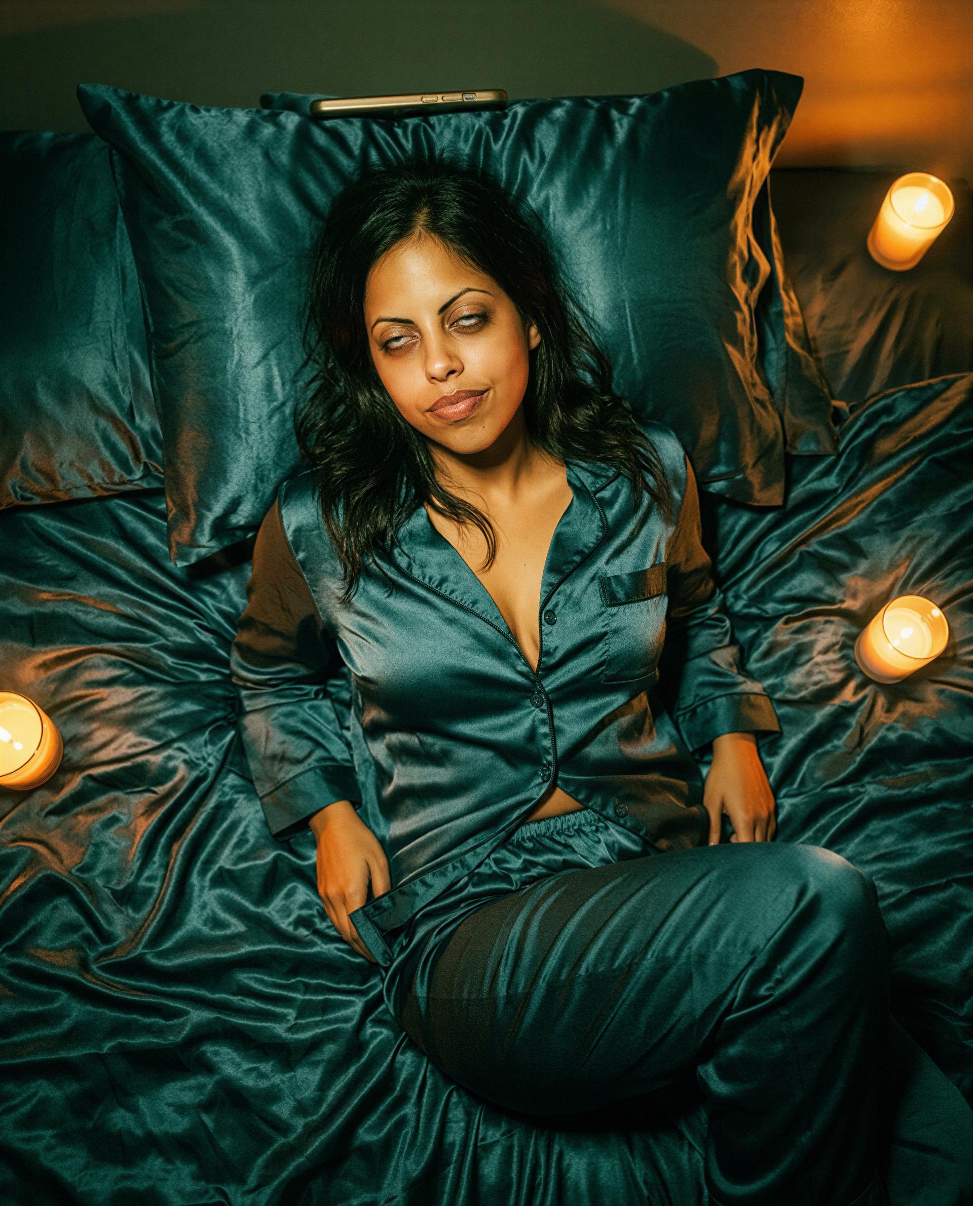 Silk, candlelight, and a sneak peek—wanna come closer? 😉, by Anjum Ghosh