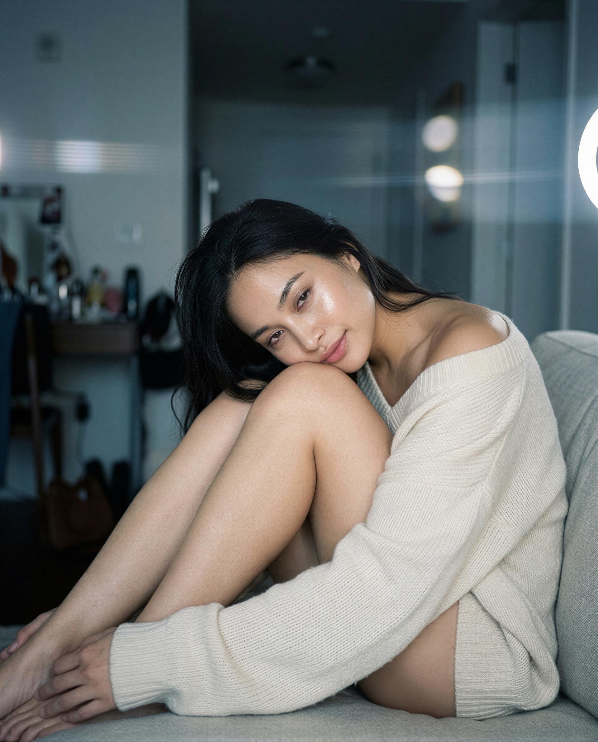 Couch, sweater, and a craving for someone who knows how to play - think you’re up for it? 💫, by Kaori Fukushima