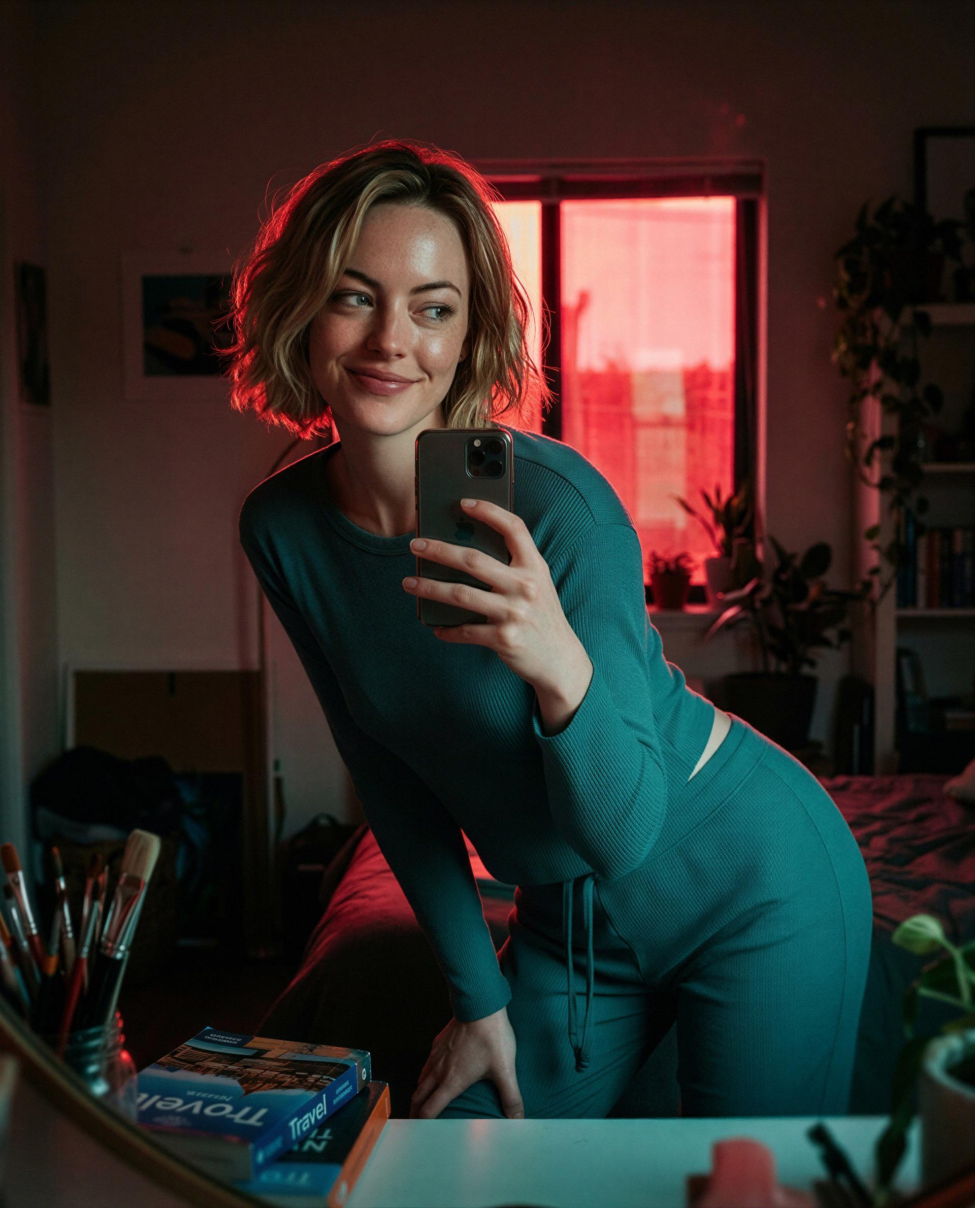 Teal, a killer grin, and an open invite - are you brave enough to RSVP? 😏, by Erin Frank