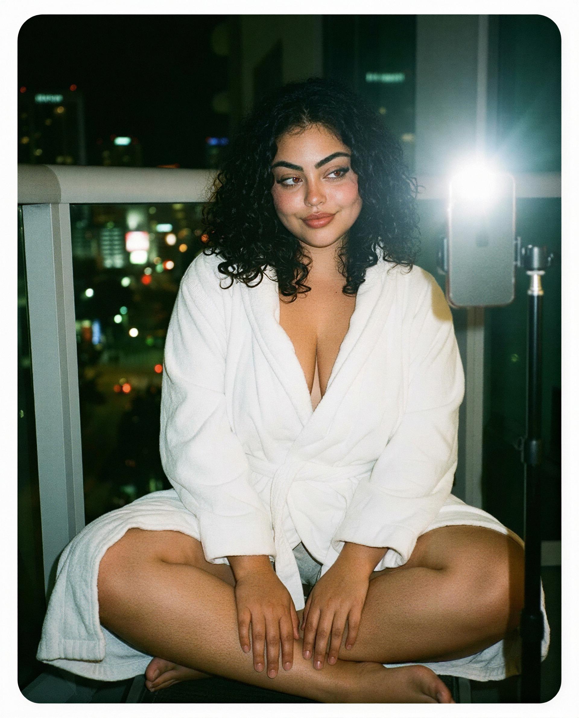 Wrapped in white and the city hum - I'm handing out late-night favors if you're bold enough to claim one 😉💕, by Ximena Moreno