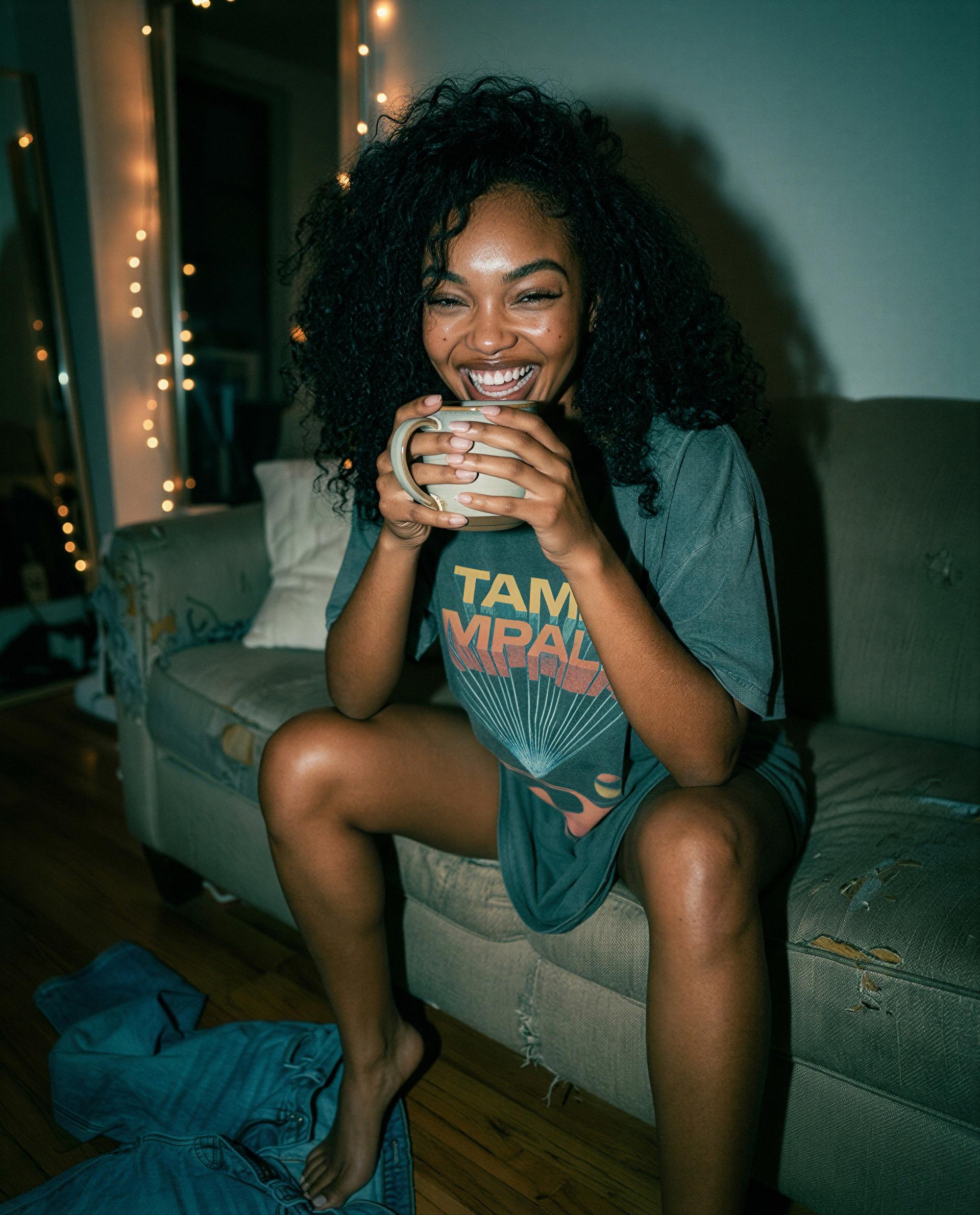 Big smile, bare knees, and a locked door—buy the key? 😏, by Jasmine Williams
