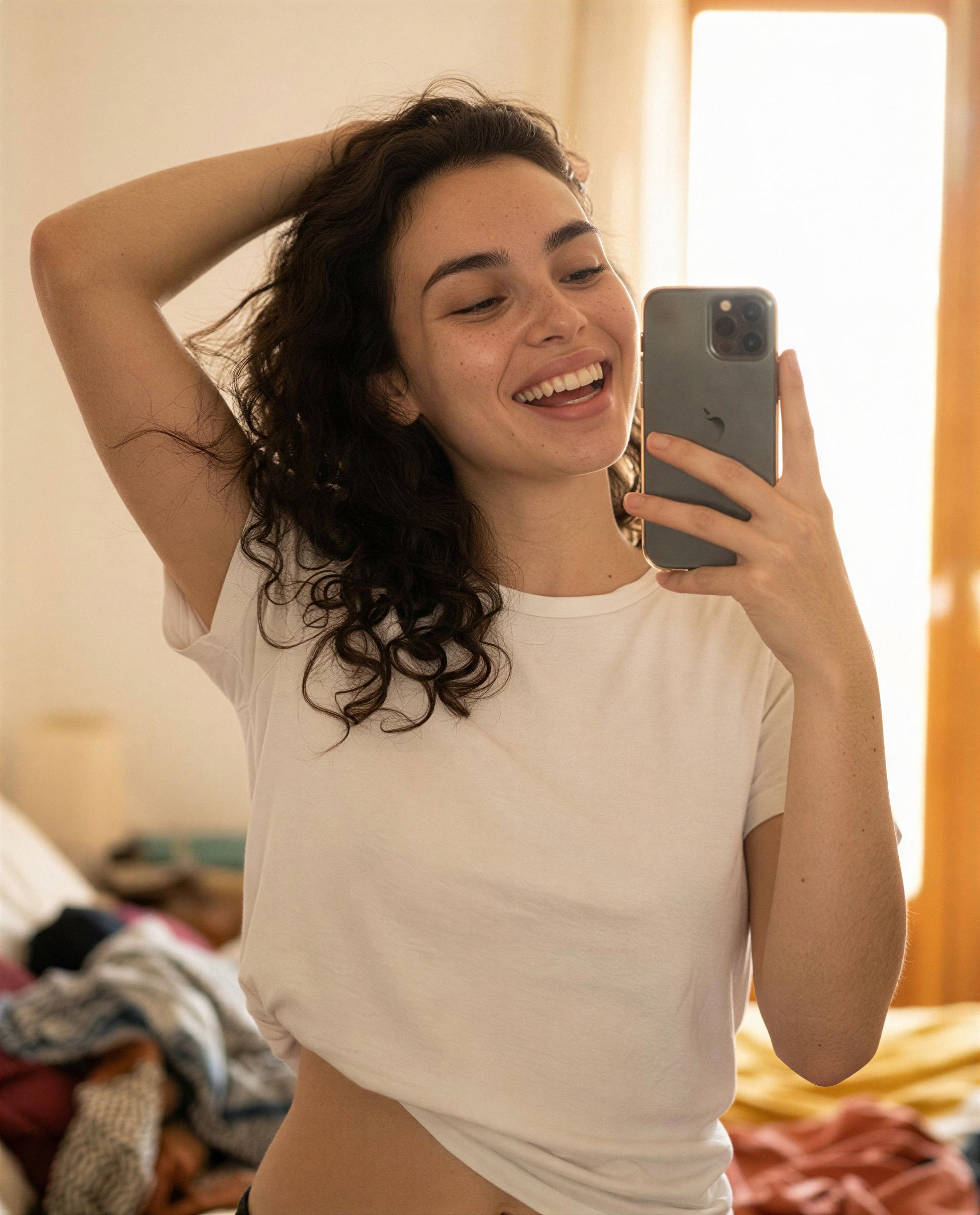 Morning skin, messy hair, and only you invited—come claim this smile 😘, by Anna Georgiou