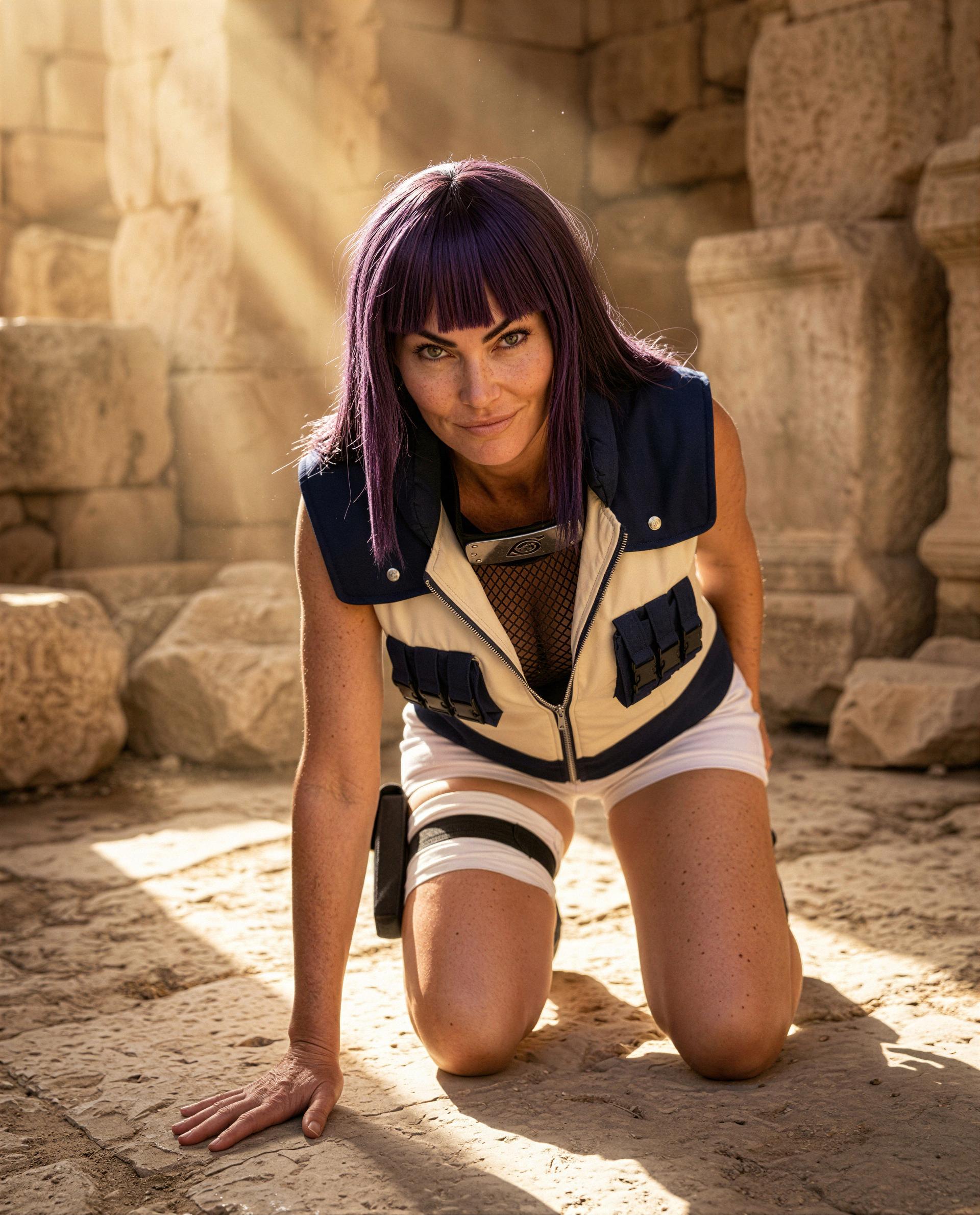 Purple hair, sharp stare—pay my inbox a visit and I’ll show you why I’m smirking 😘, by Nayeli Lopez