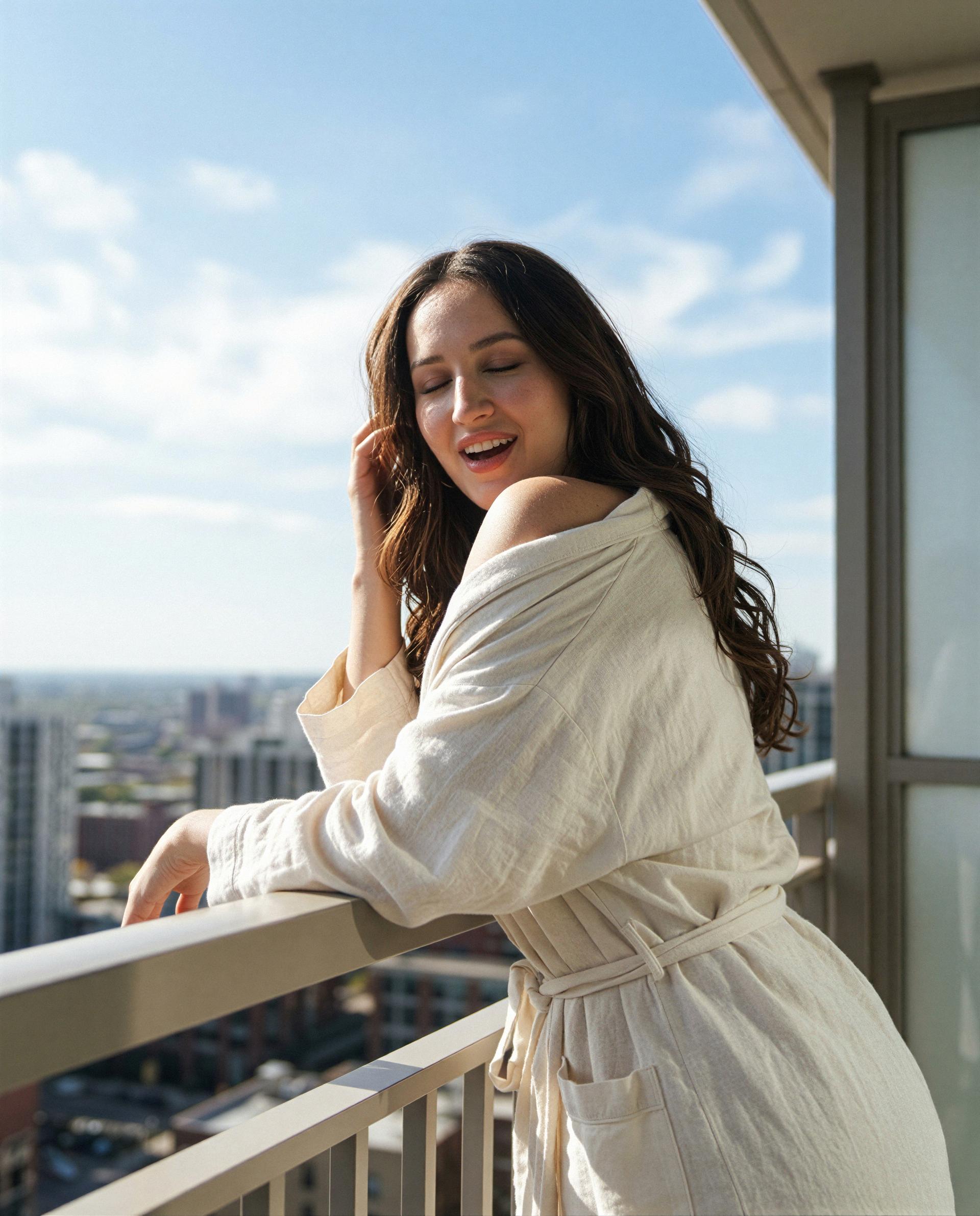 Balcony breeze, robe slipping—wanna see where my daydreams go? 😉, by Esperanza Xochicalco