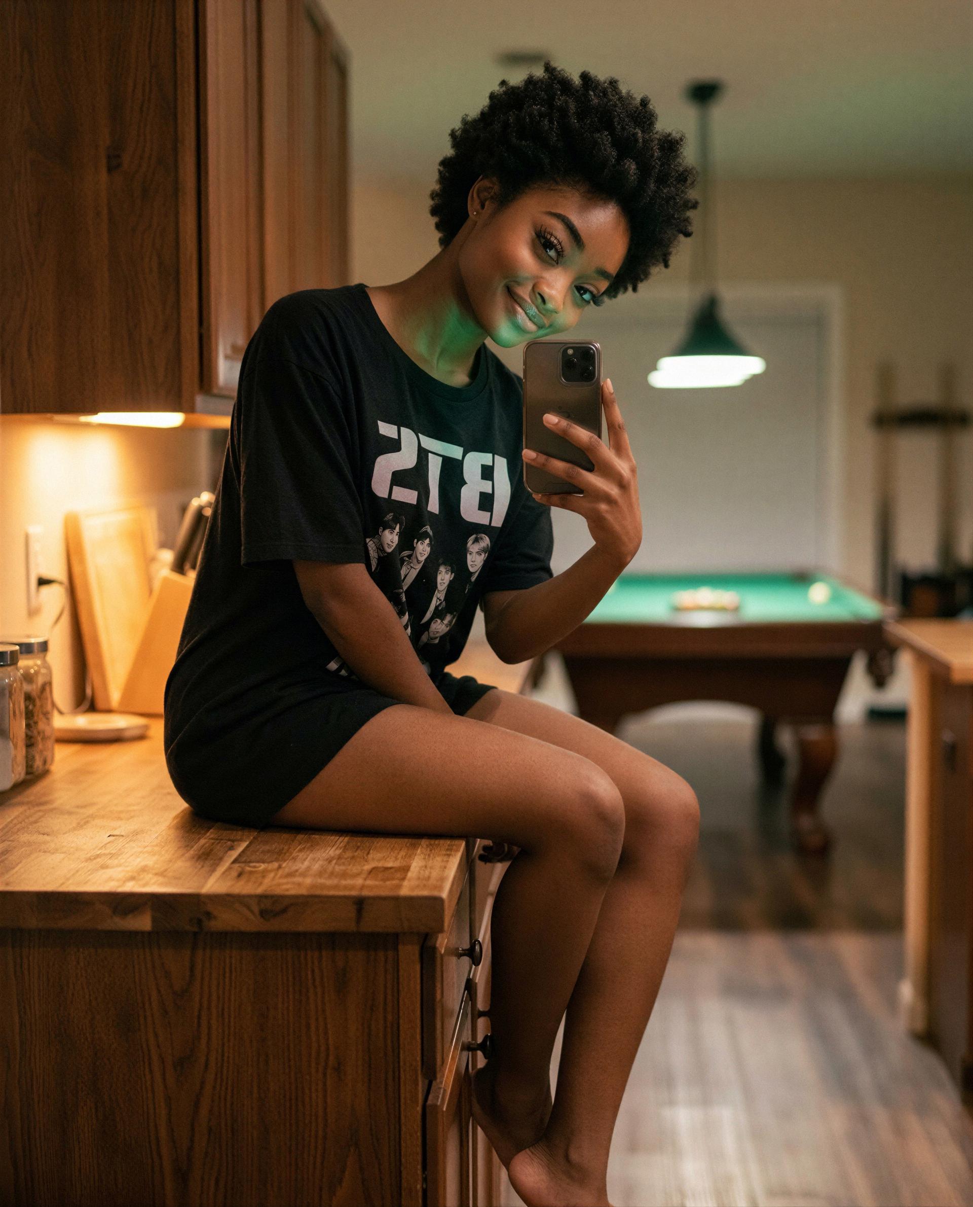 Pool table’s cool, but the real game’s right here - wanna take a private shot with me? 😉💕, by Zola Lewis