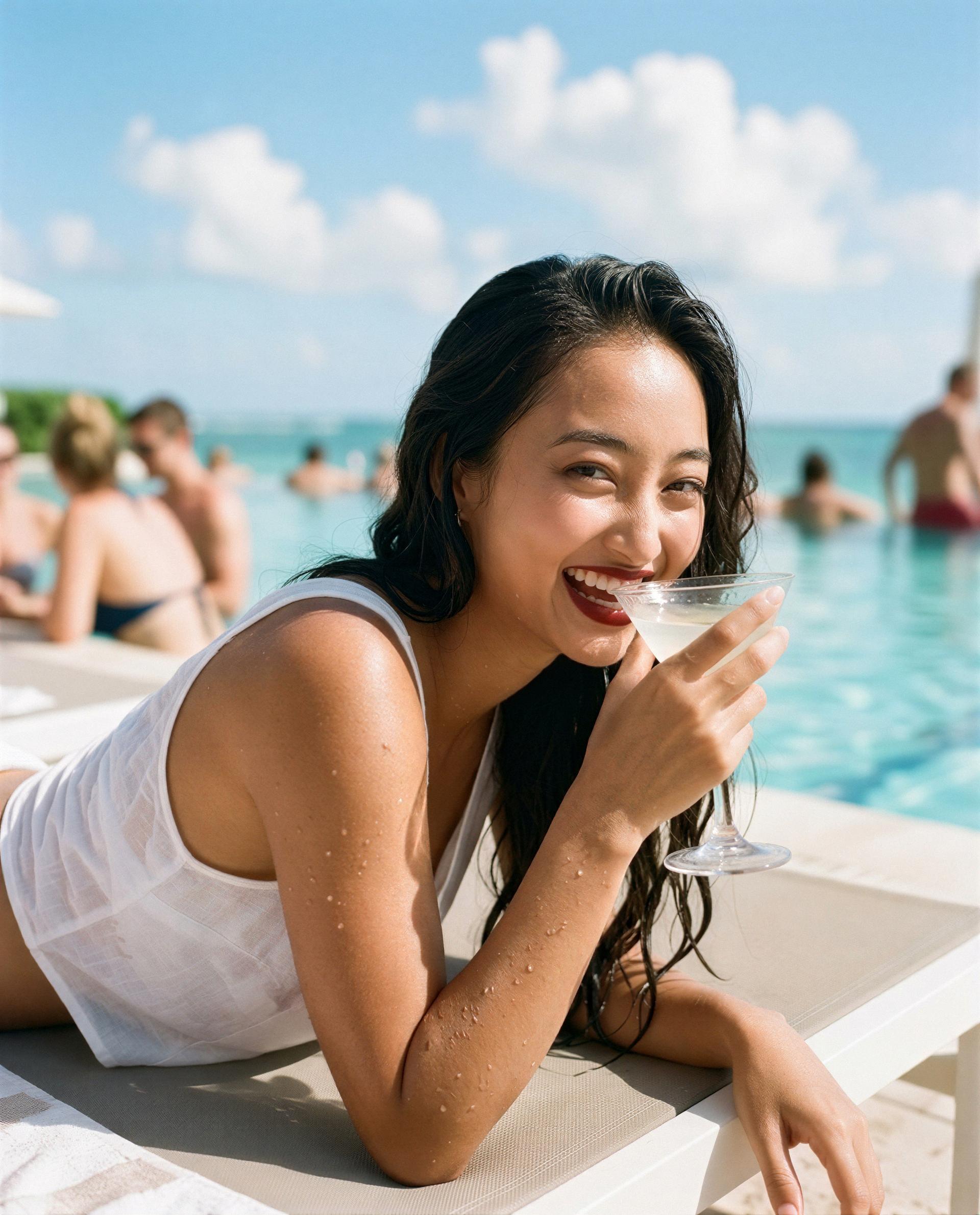 Poolside, martini in hand - invest a little and I’ll make tonight unforgettable 😏, by Lata Pillai