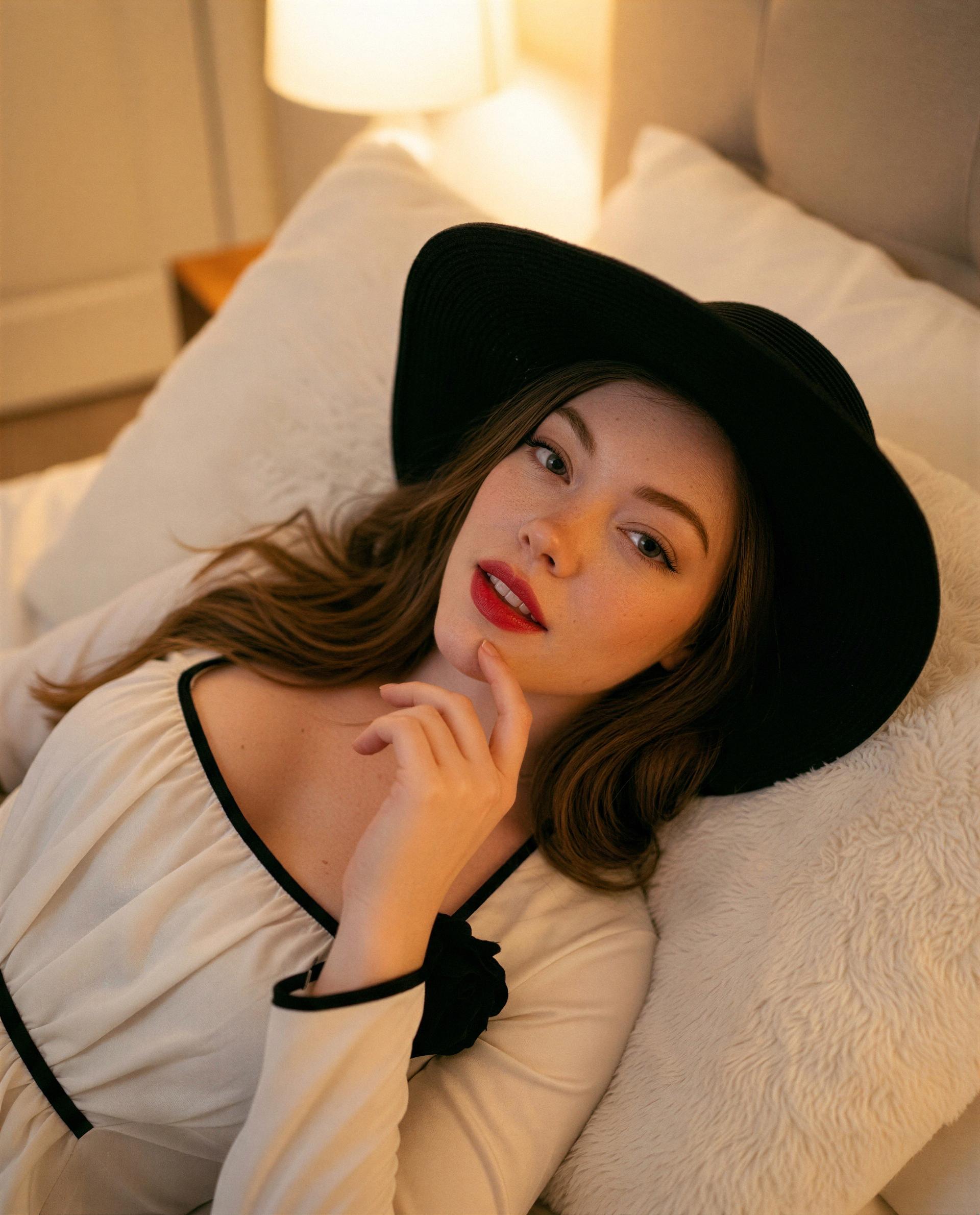 Just me, this hat, and a very empty side of the bed—dare to claim it? 😘💕, by Frieda Richter