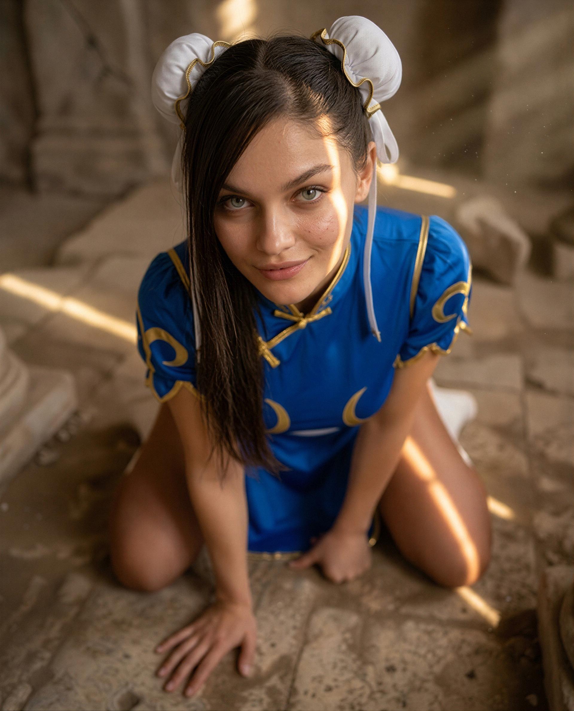 Kneeling in blue just for you - send a little love and I’ll teach you my finishing move 😘, by Aisha Khan