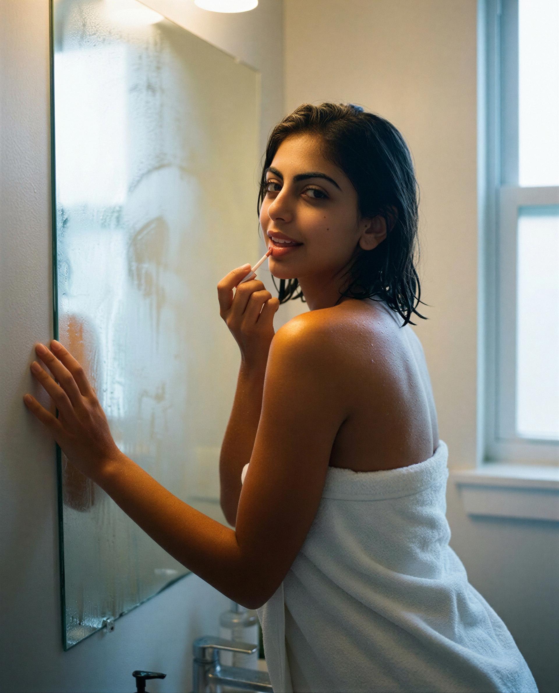 Steam on the mirror, me in a towel - come claim this quiet little secret, baby 😘, by Fatima Hassan