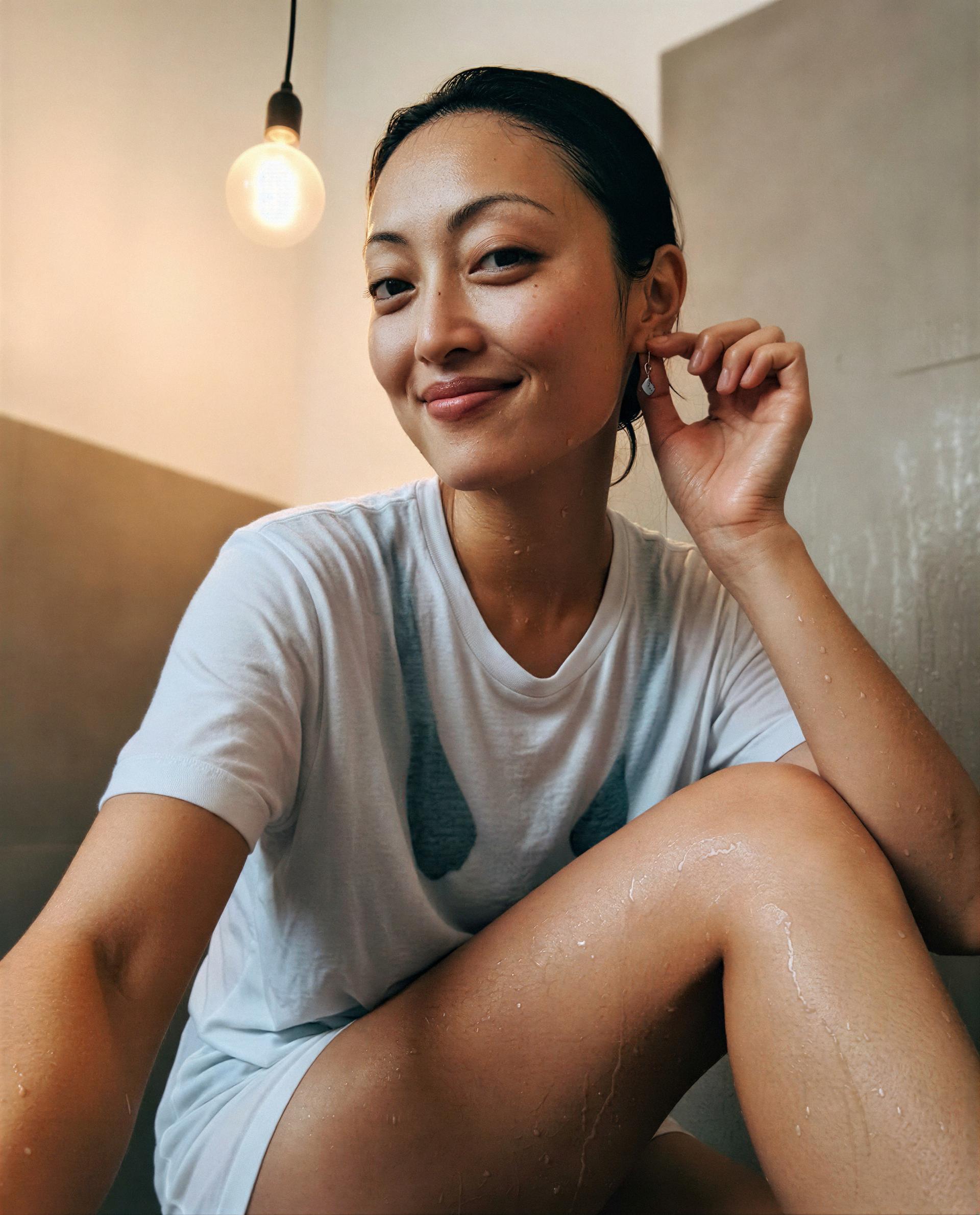 T-shirt clingin' and skin still glimmering—come claim the view, babe 💕, by Zhenzhu Cai