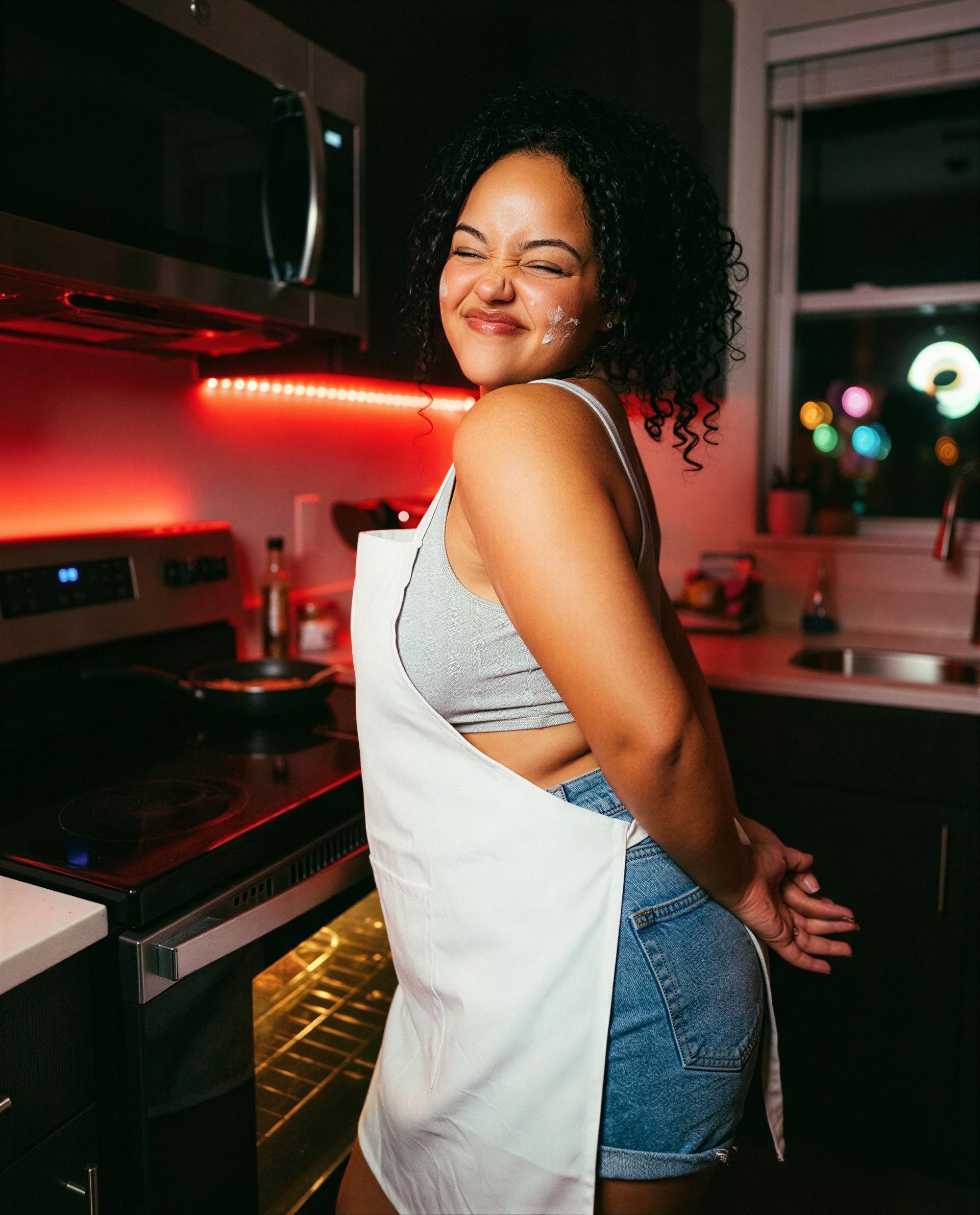 Apron, crooked smile, and a recipe for trouble - pay to taste my secret ingredient 😘, by Zaira Fernandez