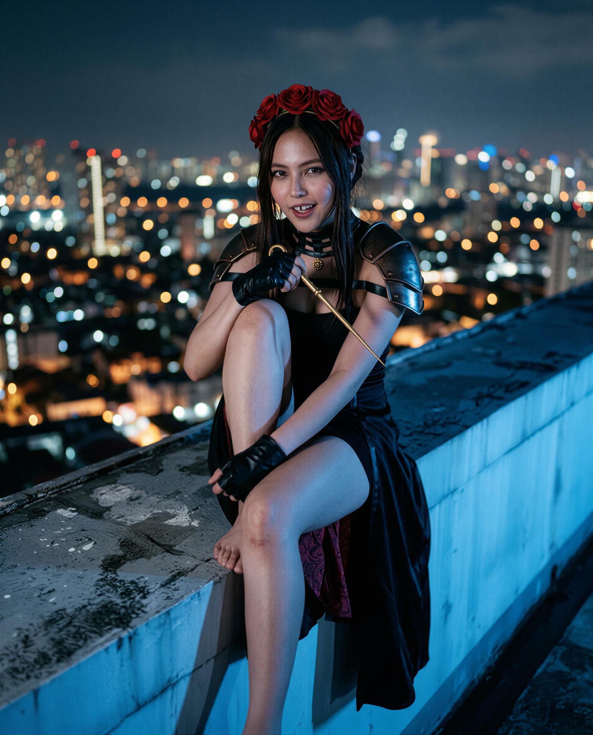 Rooftop roses, a hint of danger—unlock my late-night show and I’ll make it worth your while. 🔐😉, by Yaritza Quispe