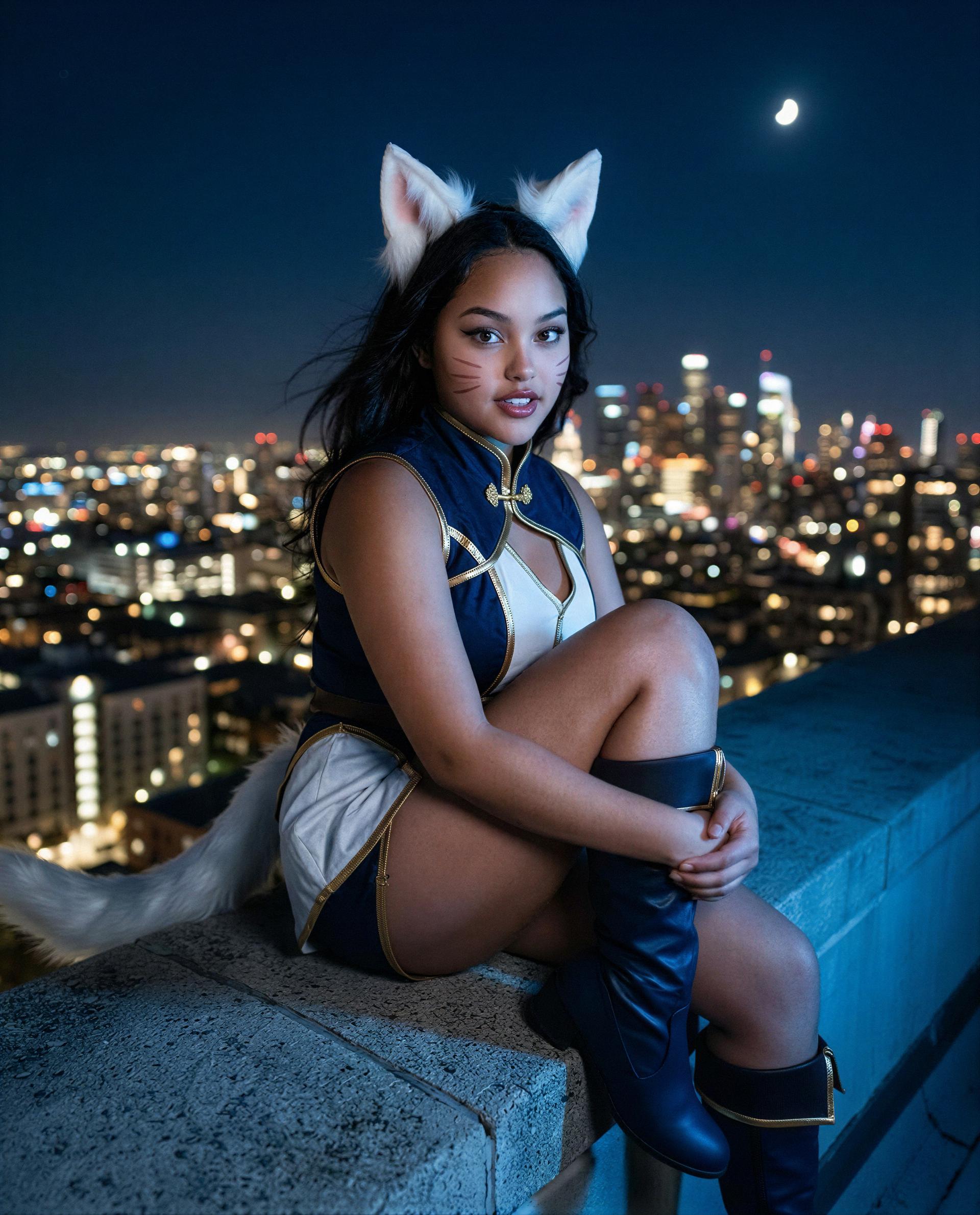 Moon, skyline, and a curious kitty—unlock my private den and let me show you how I purr for you 😘🌙🐾💕, by Maia Rios