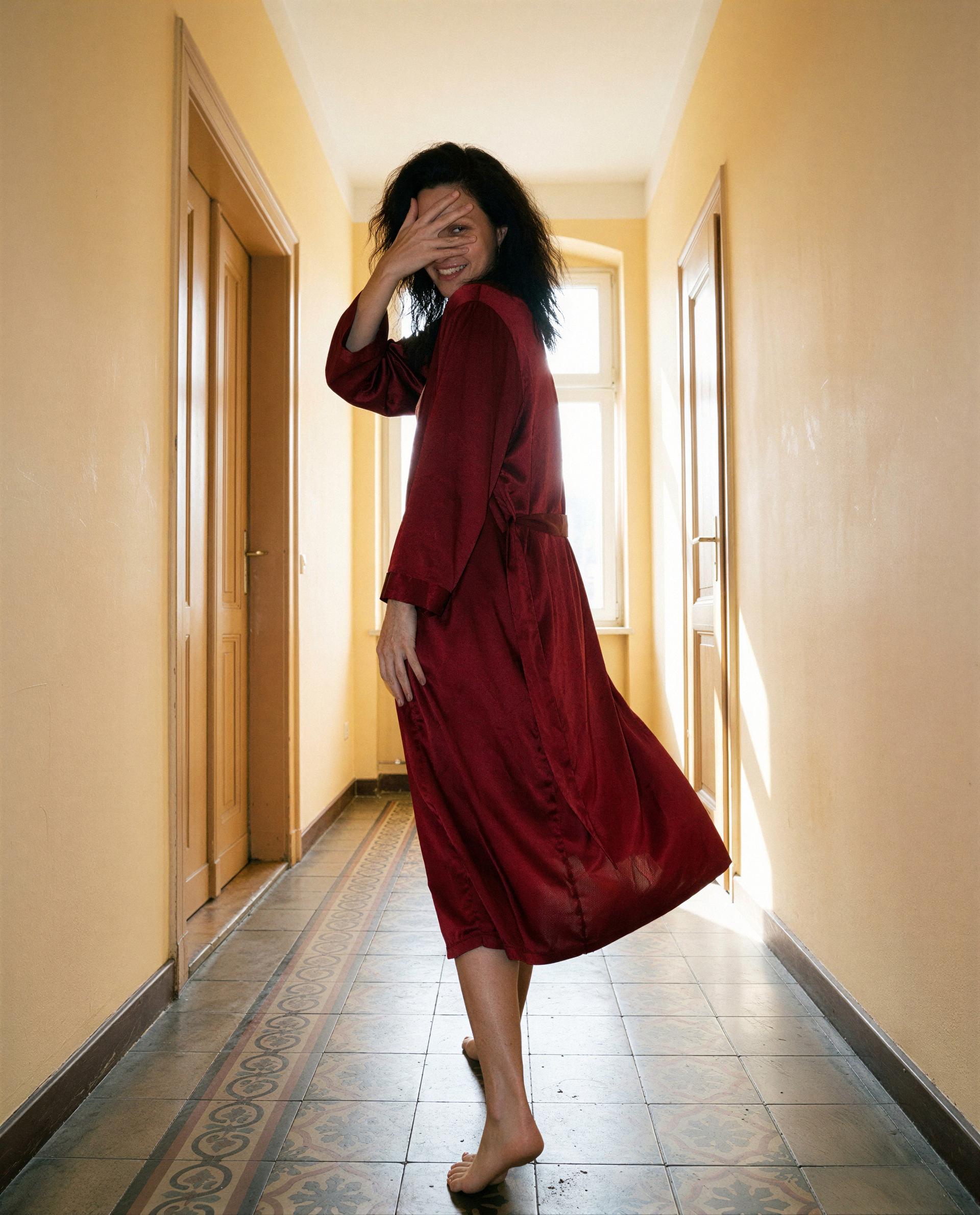 Caught you looking—this red robe’s got your name on it, wanna come claim it? 😉, by Anna Ricci