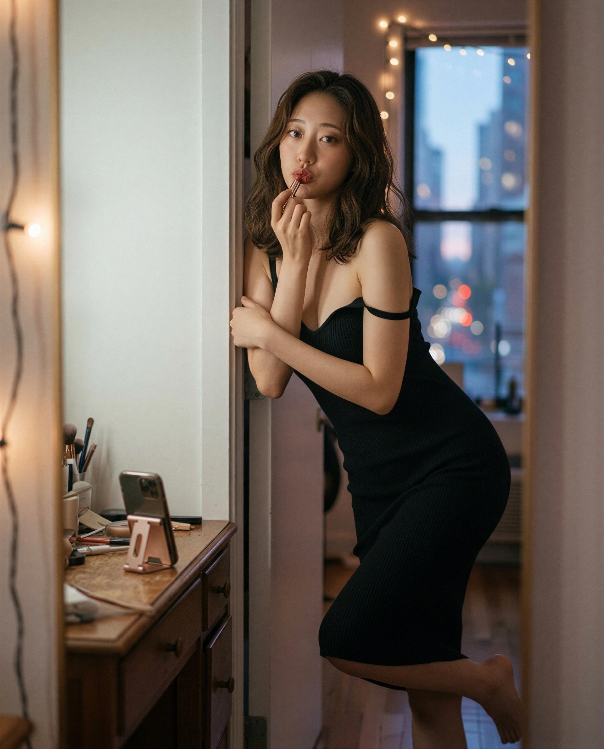 Lips primed, skyline watching — be my midnight audience? 😘, by Rui Yang