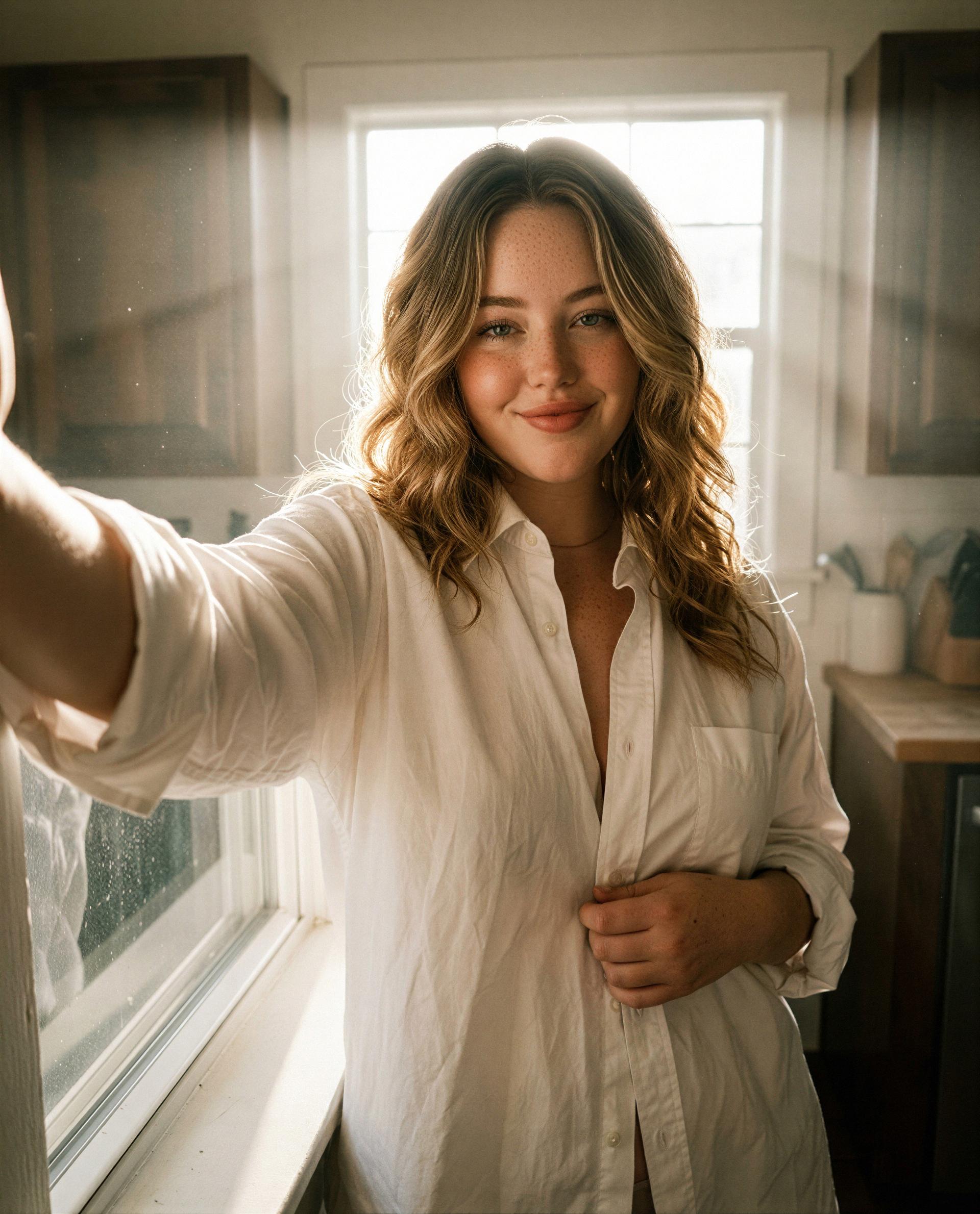 Morning sunlight and a shirt I’ll let you explore - unlock the rest tonight? 😘, by Margaux Howard