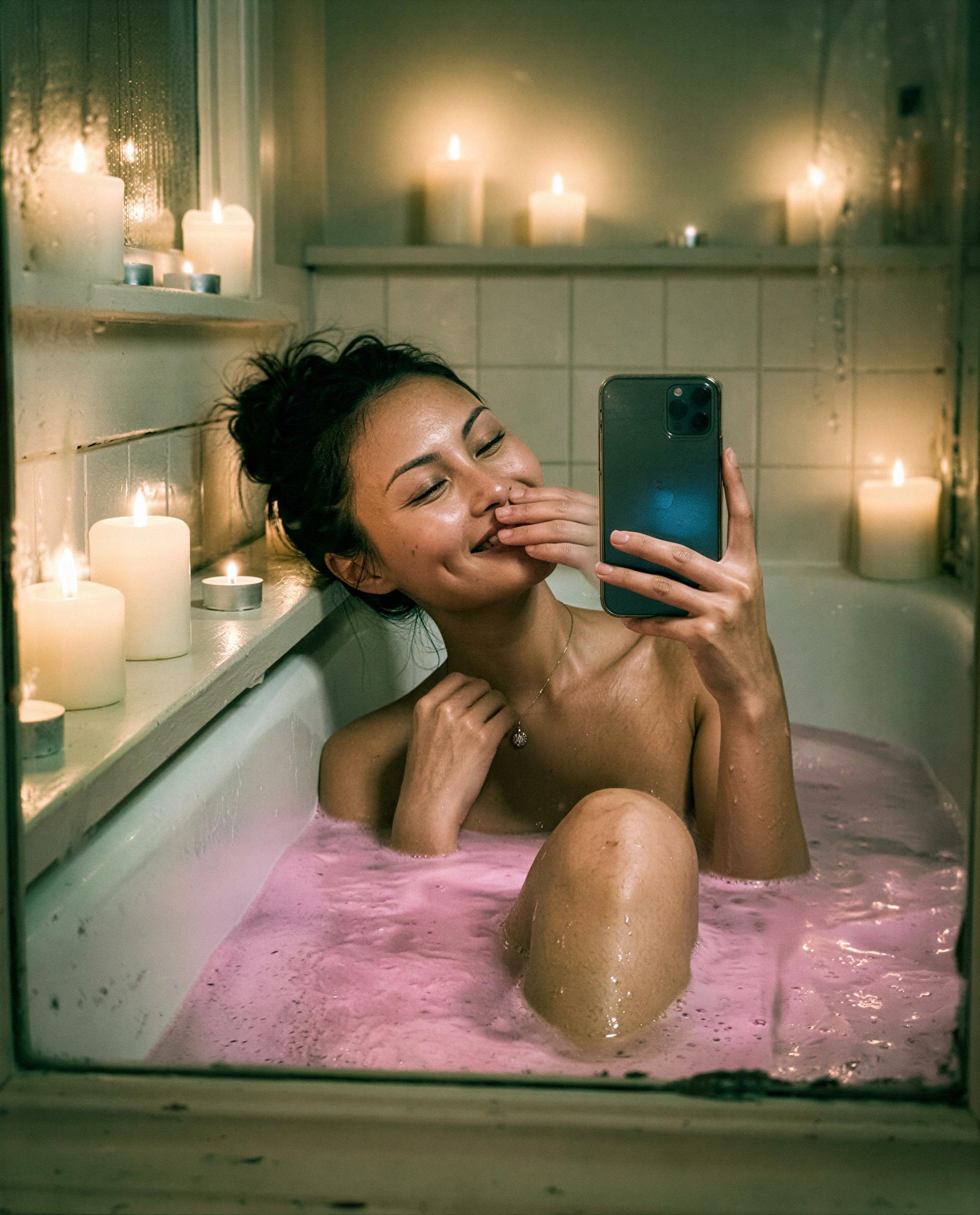Bathtub’s blushing—drop a tip and I’ll show you why it’s heating up. 😉, by Linh Nguyen