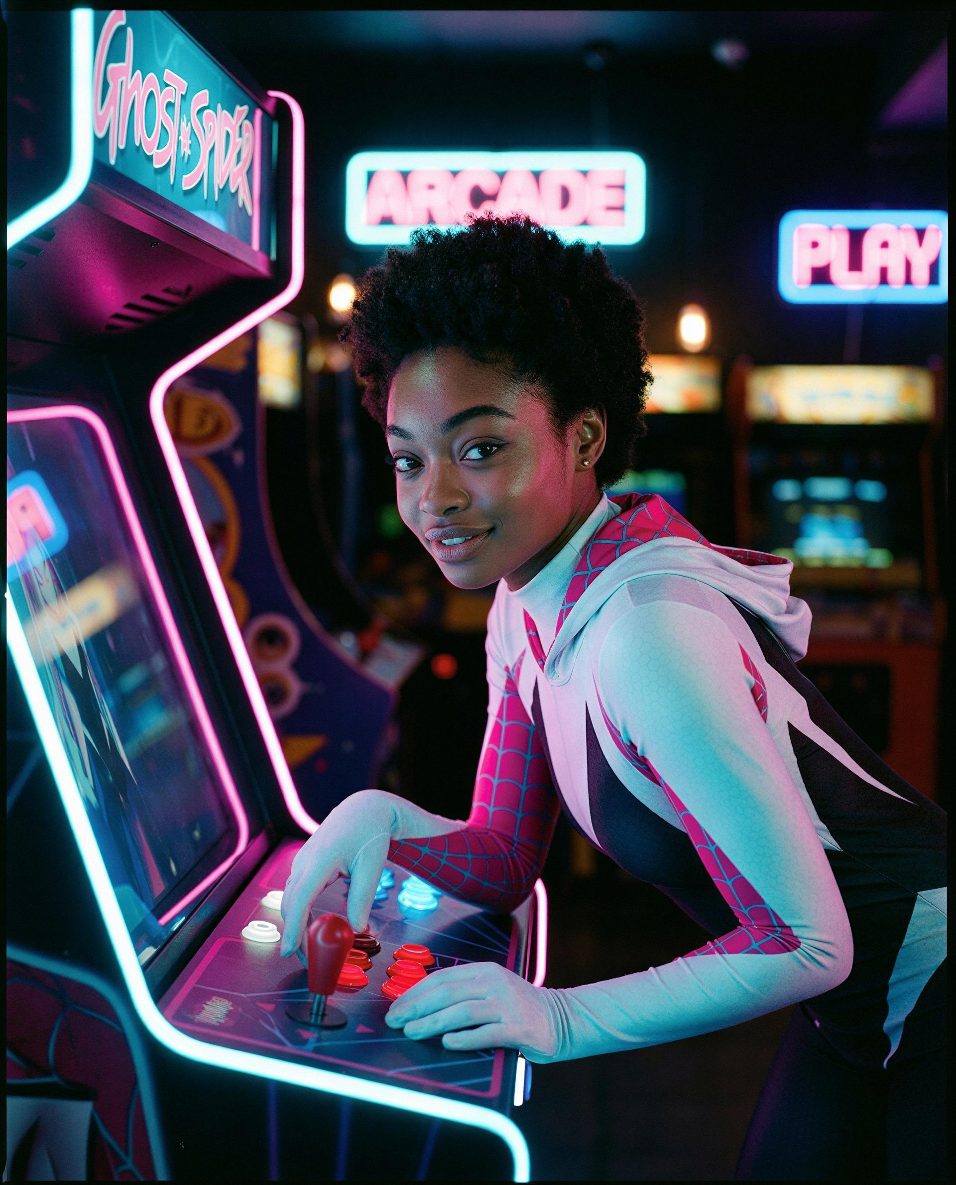 Neon, a joystick, and me - bet you'd pay to watch me win this round just for you 😏💕, by Zola Lewis