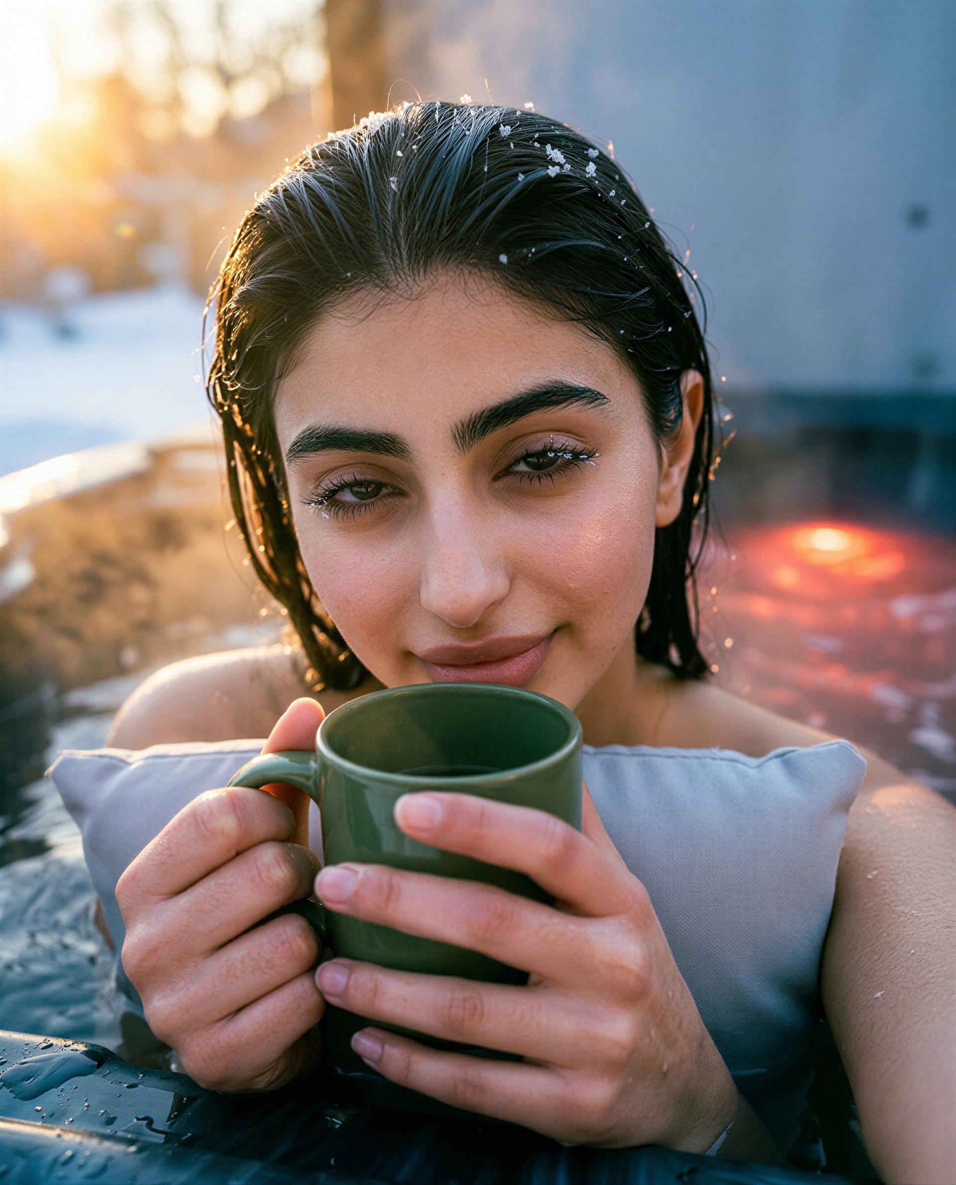 Snow in my hair, steam on my lips — come warm me up, if you dare 😏, by Yael Hashim