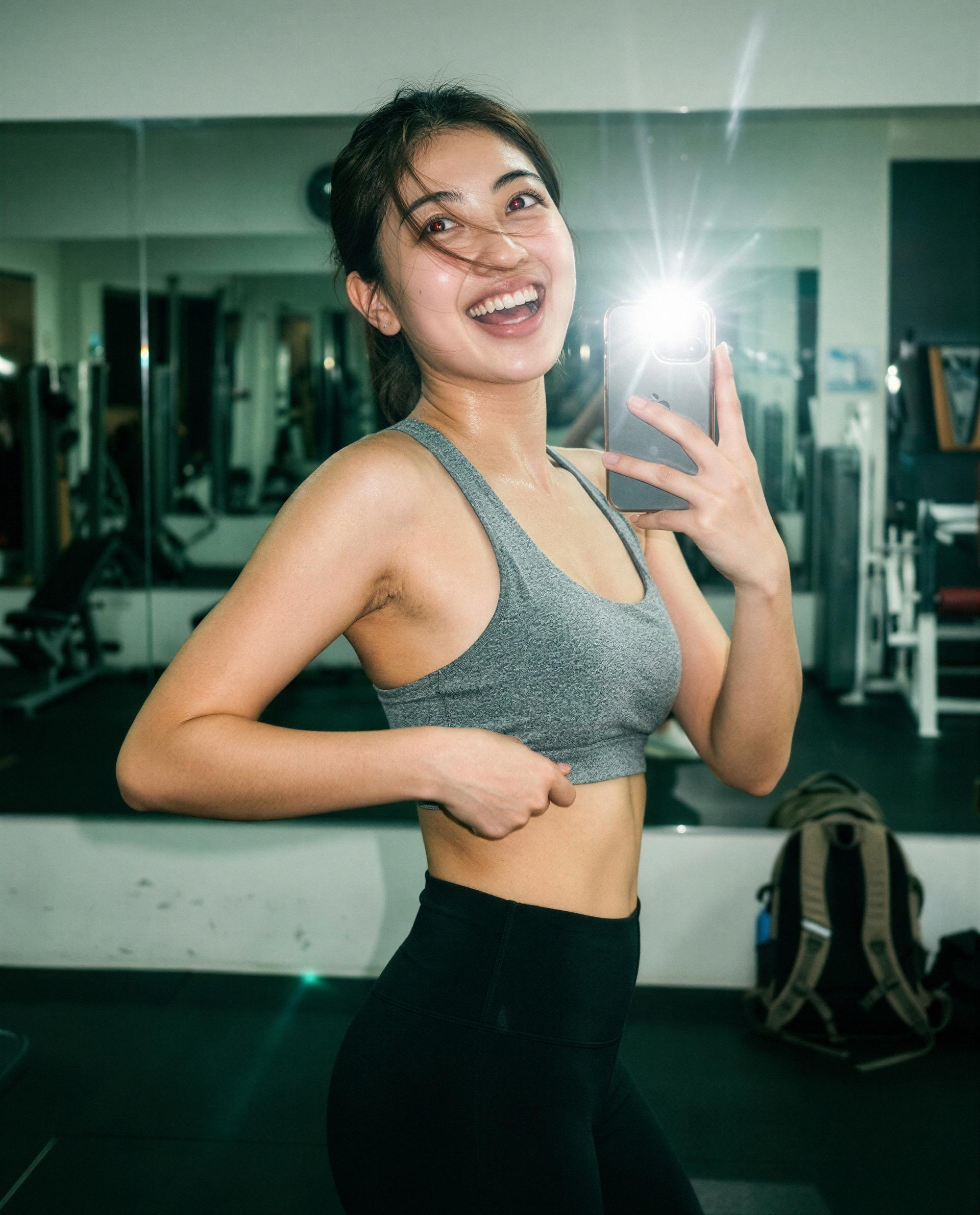 Sweaty and smiling—wanna see how I cool down just for you? 😘🔥, by Shirin Thongchai