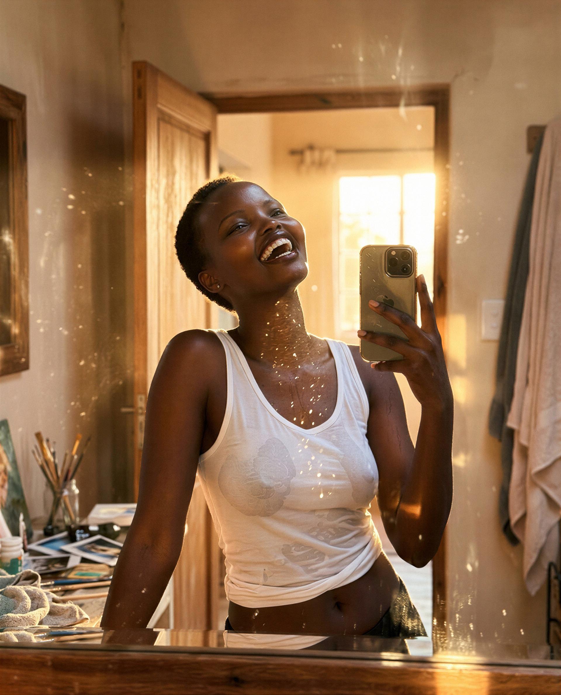 Sunlight, damp cotton, and a smile just for you—ready to trade secrets? 💋, by Tchaba Cherif