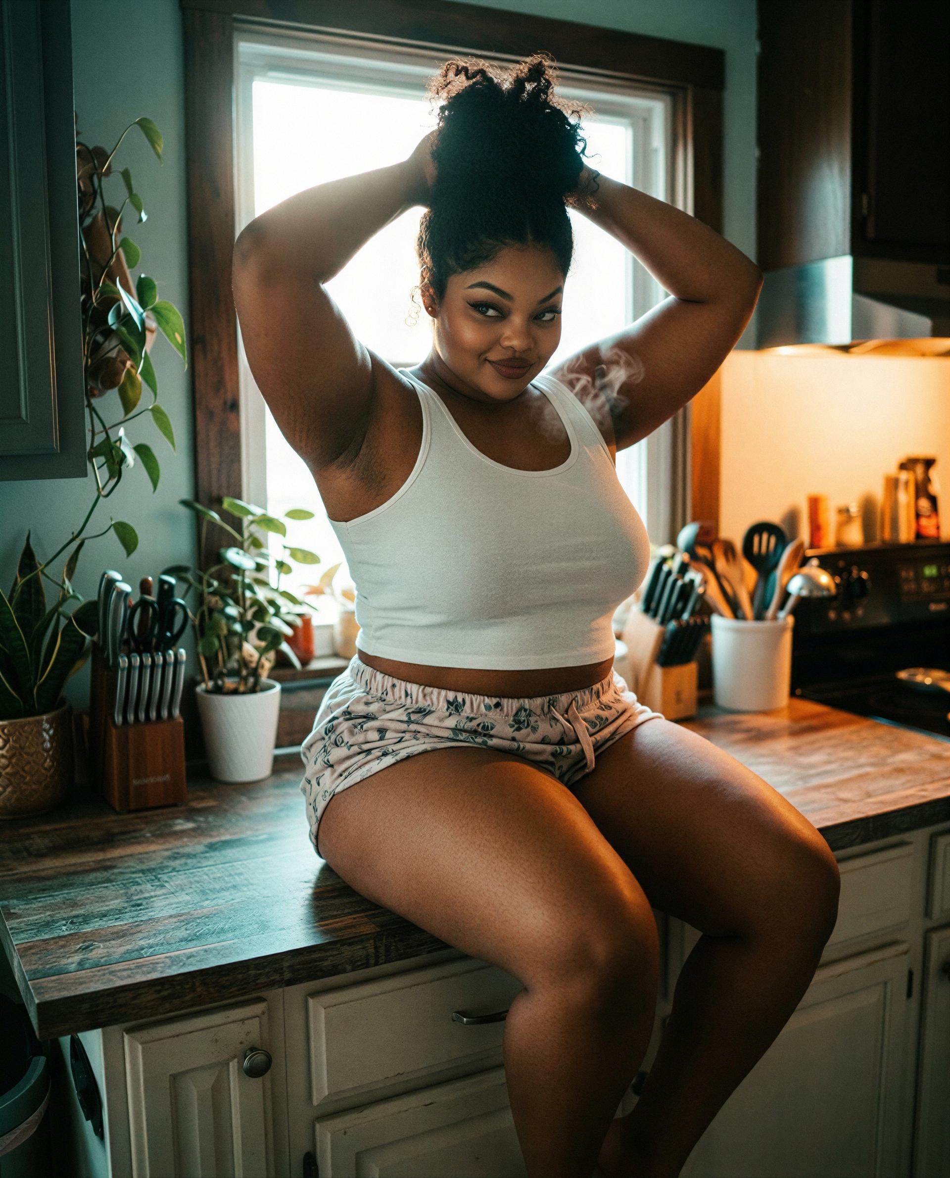 Curl up on my counter and I’ll turn your morning into something dangerously delicious 😘, by Ayana Ade