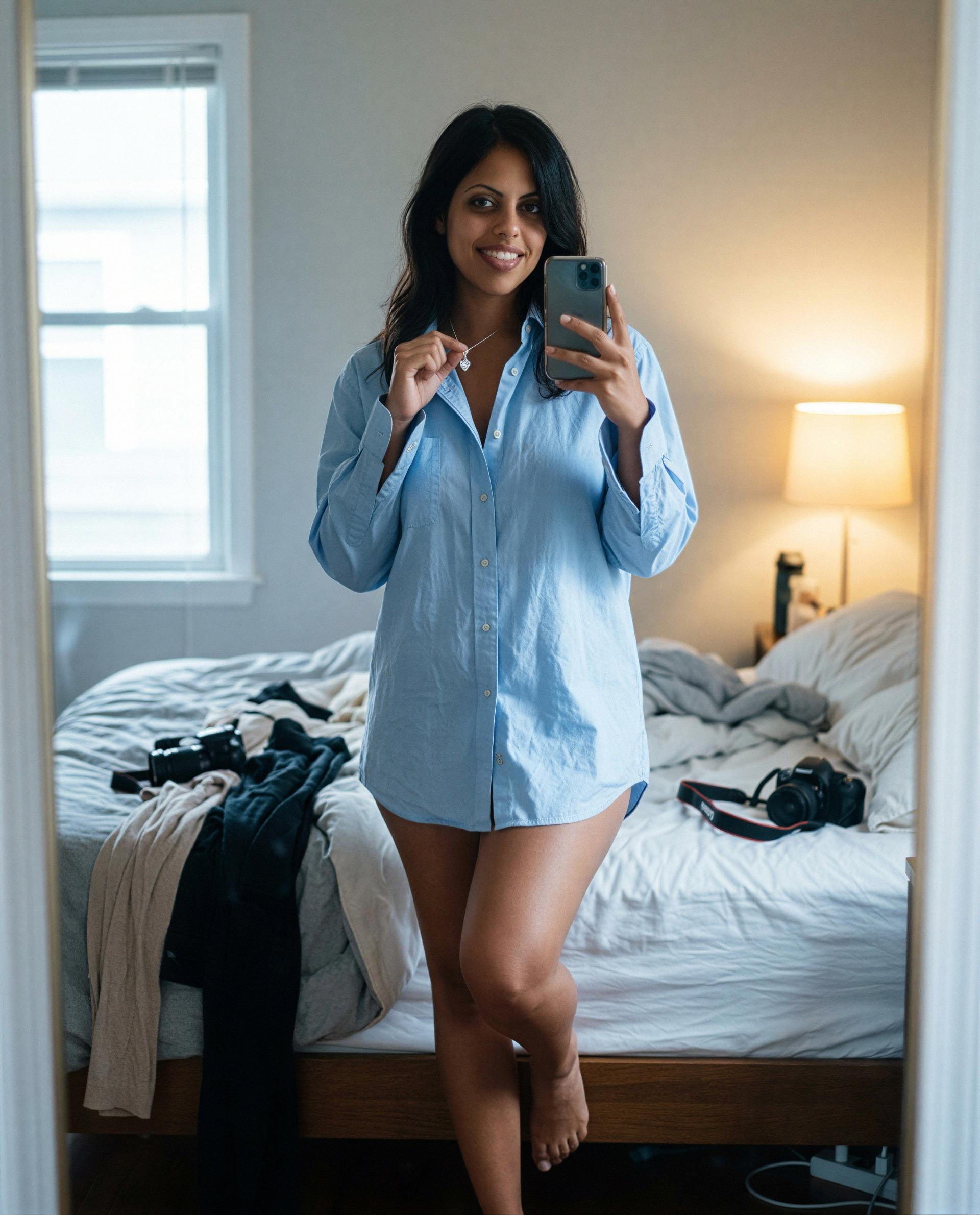 Only my shirt and your imagination - come make them both feel real tonight. 😘, by Anjum Ghosh