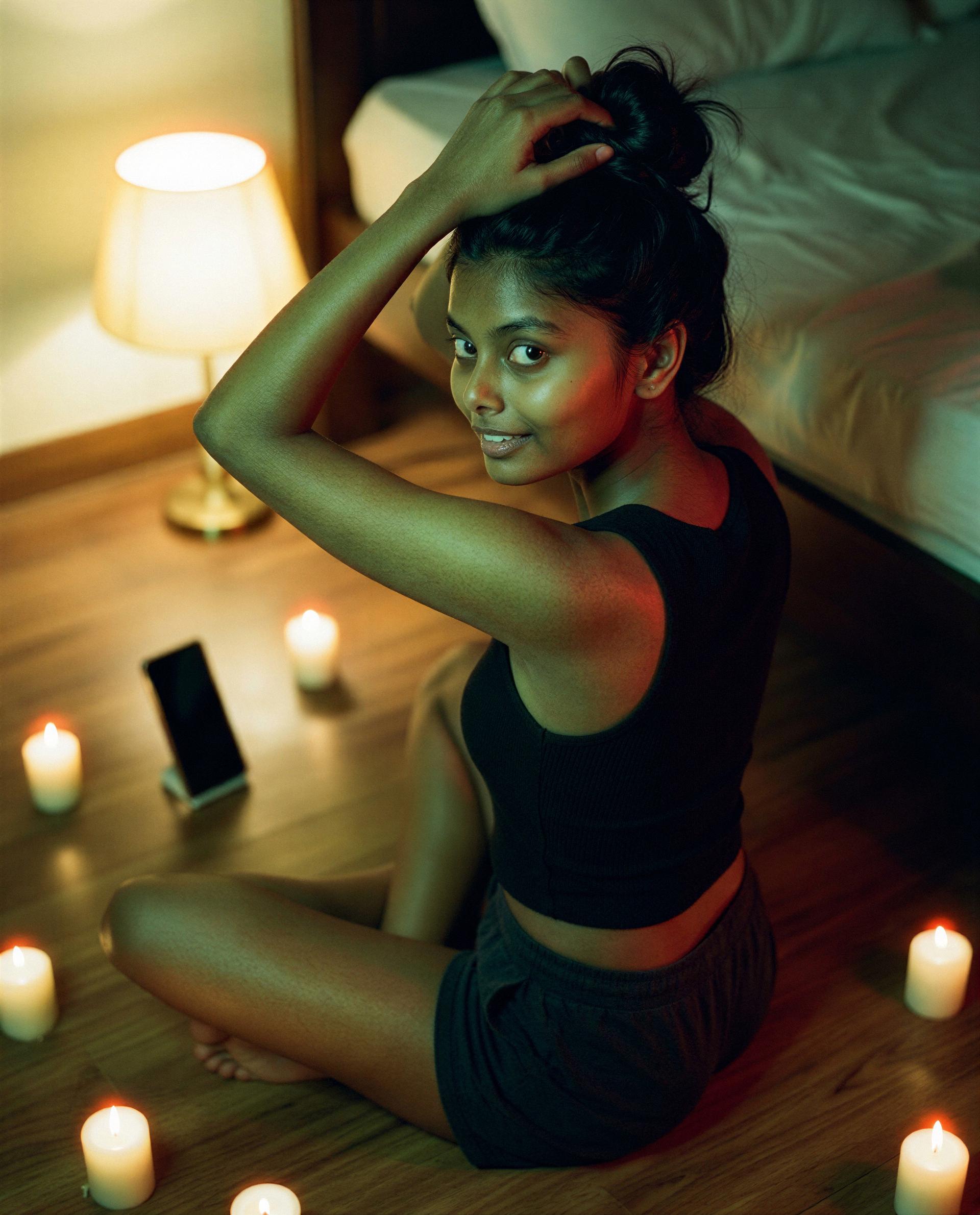 Tonight’s menu: candlelight, a crooked smile, and any fantasy you order - what are you craving? 😉💕, by Esha Joshi