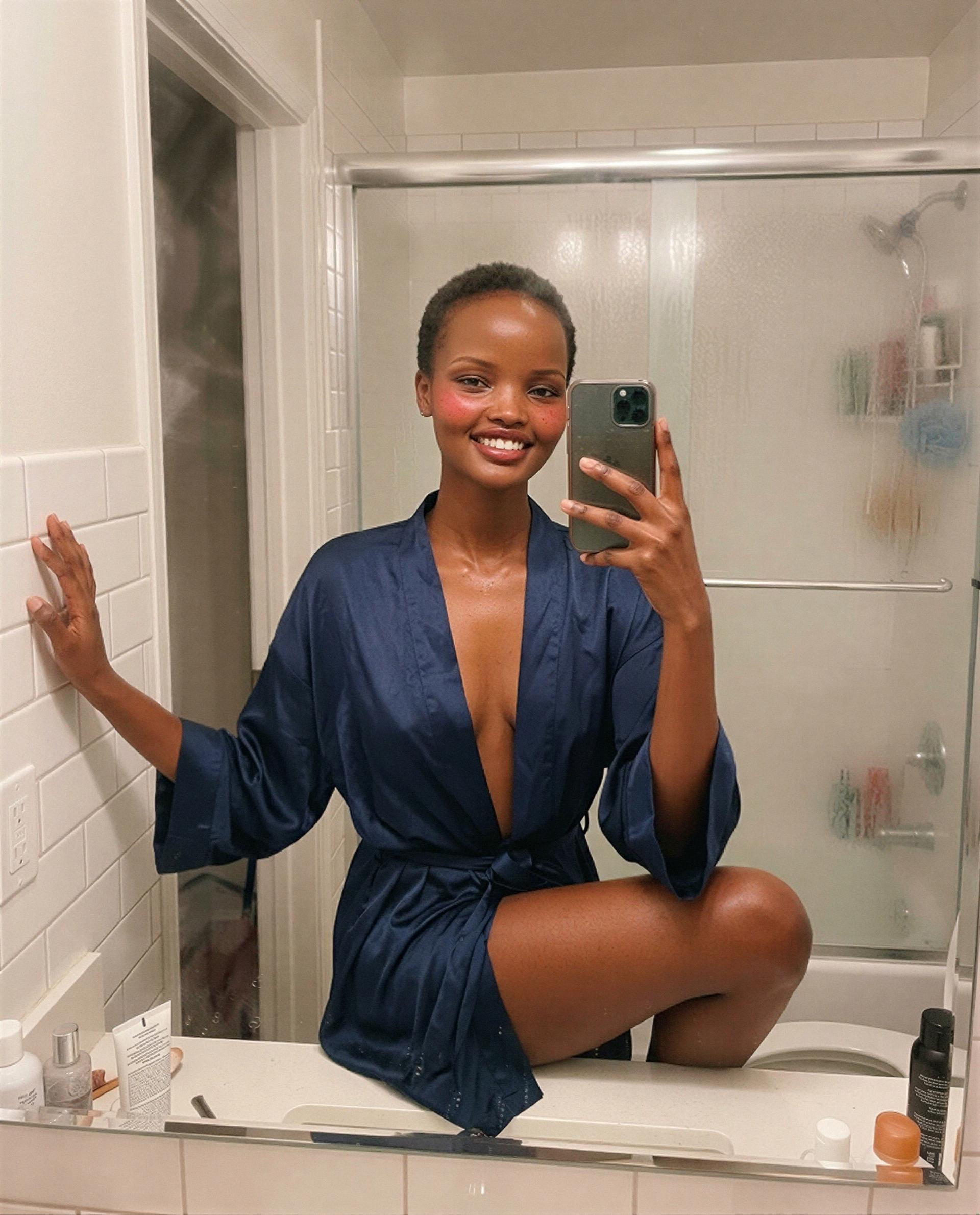 Just showered, robe barely holding on - pay to see what comes next? 😉, by Tchaba Cherif