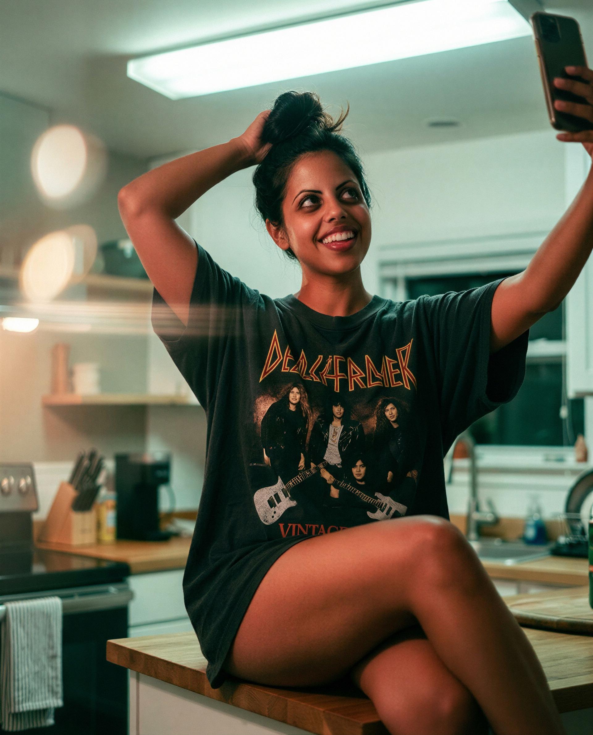 messy bun, oversized tee, and a view that's strictly for subscribers—tempted? 😉, by Anjum Ghosh