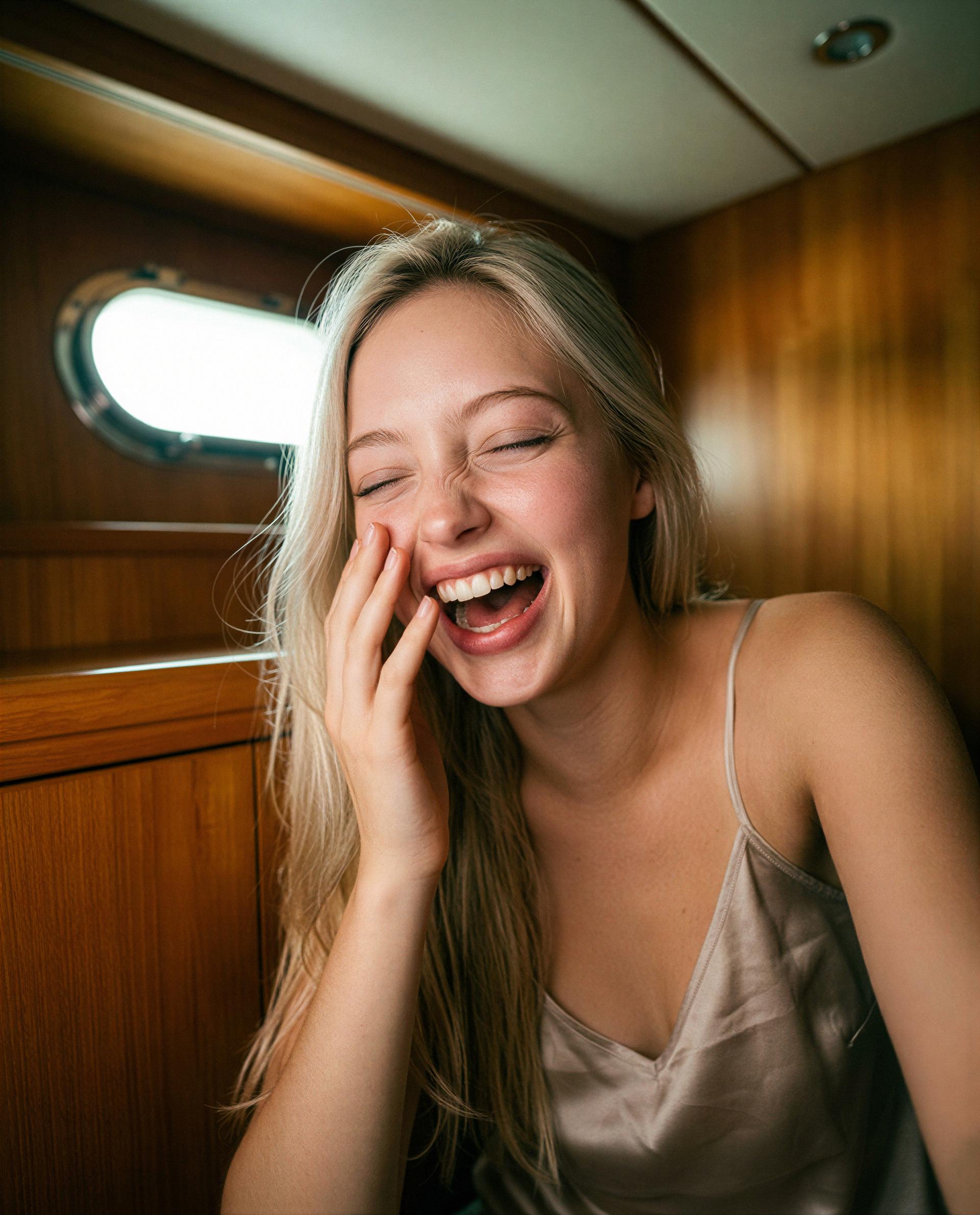 Caught me laughing—come closer and I’ll show you the face I only wear in private 😉, by Anaïs O'Shea