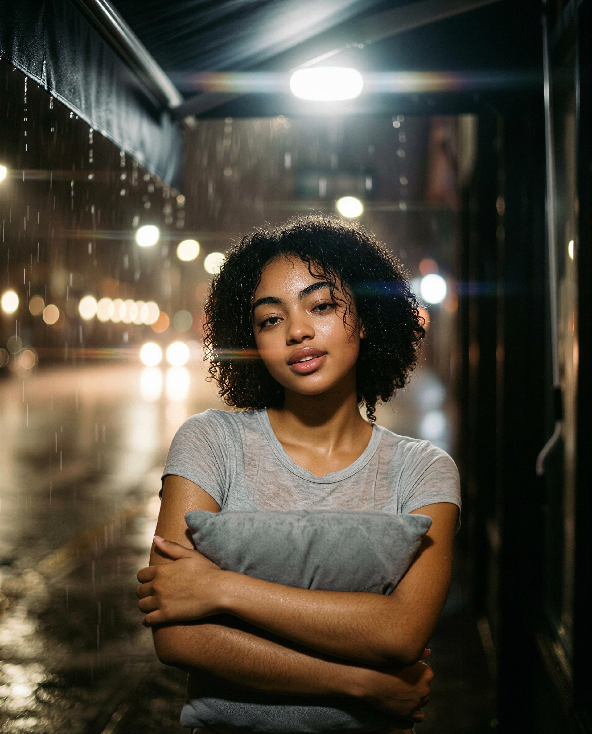 Caught in the rain and clutching my pillow — come warm me up, won't you? 😉, by Aaliyana Washington